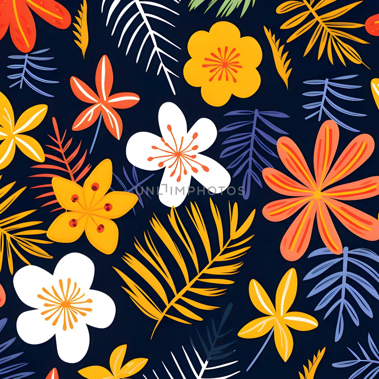 Seamless pattern with tropical flowers and leaves. Vector illustration. by ThemesS