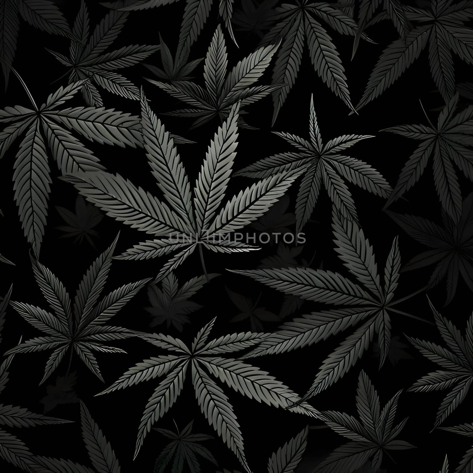 Seamless pattern of cannabis leaves on black background. Vector illustration. by ThemesS