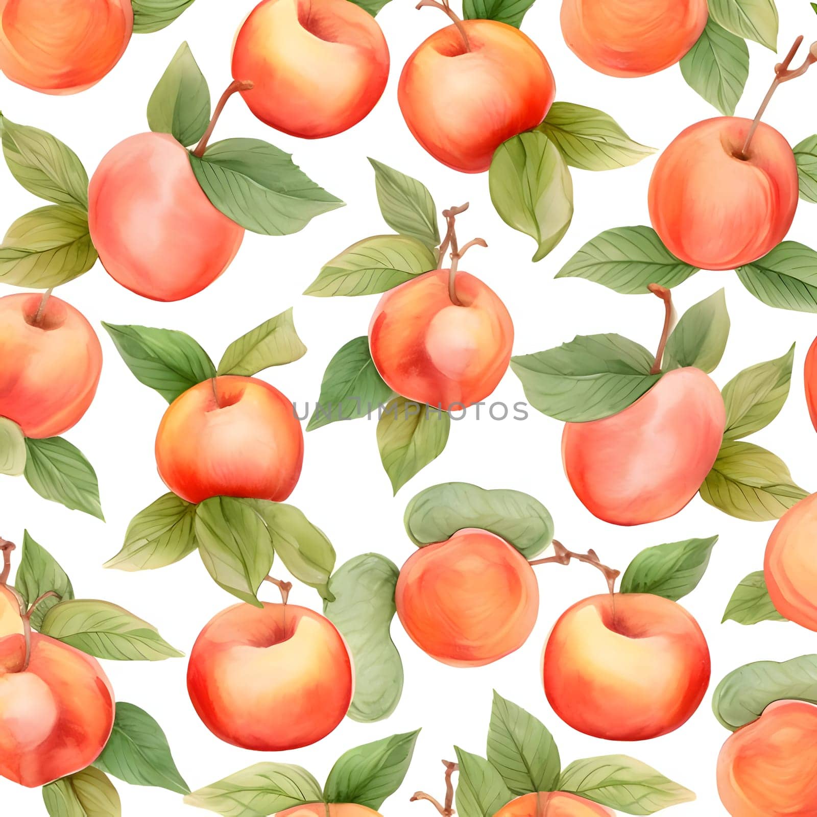 Seamless pattern with apples and leaves. Watercolor illustration. by ThemesS
