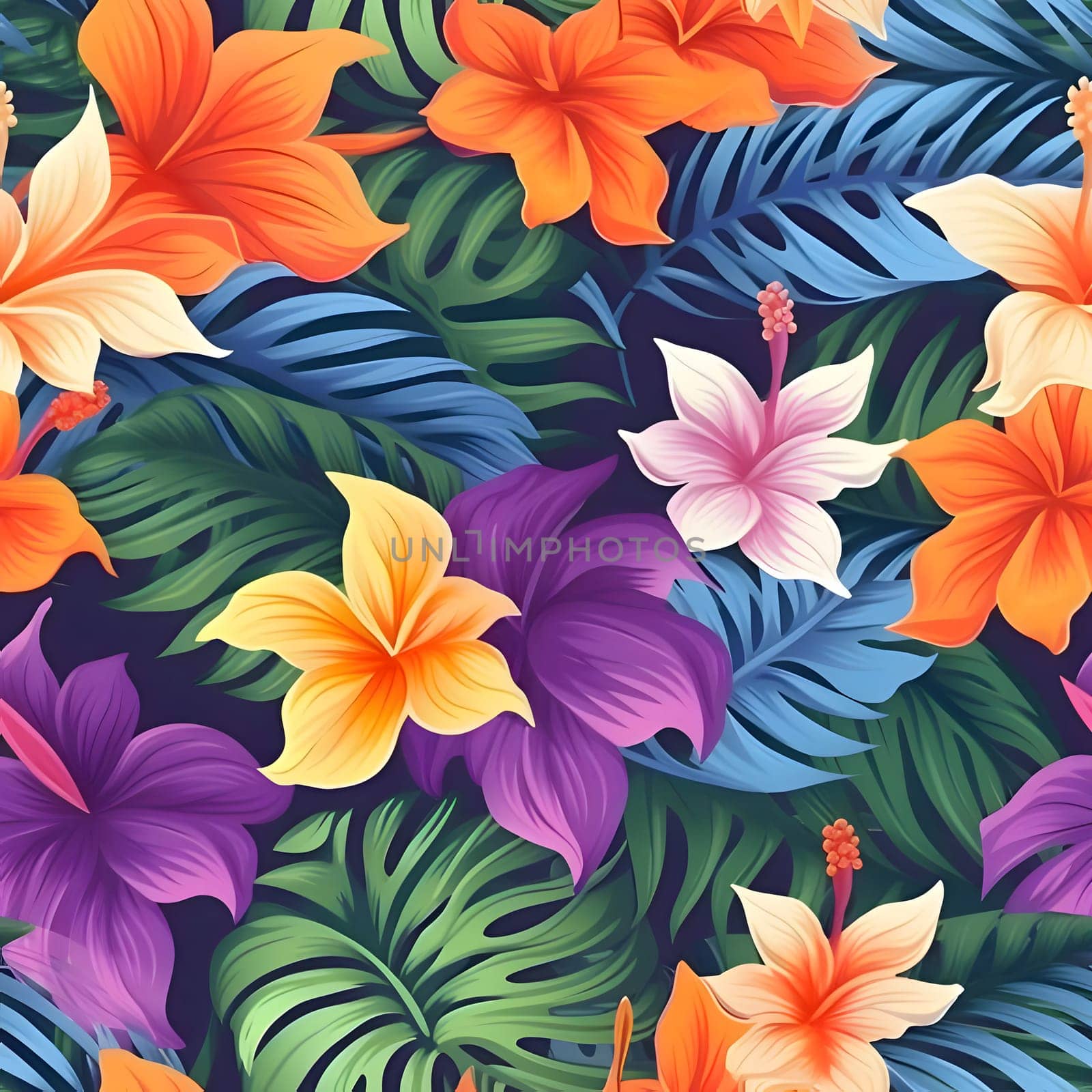 Patterns and banners backgrounds: Seamless pattern with tropical flowers and leaves. Vector illustration.