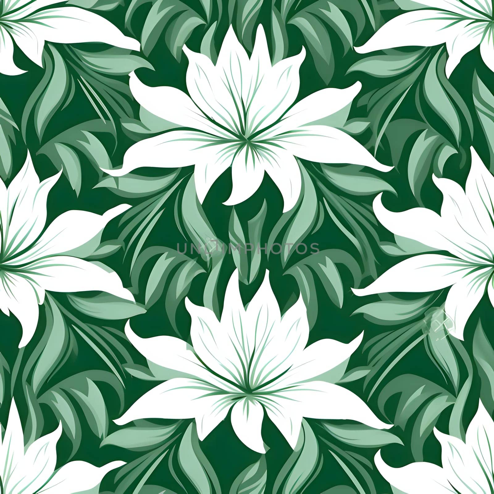 Patterns and banners backgrounds: Seamless pattern with white lily flowers on a green background