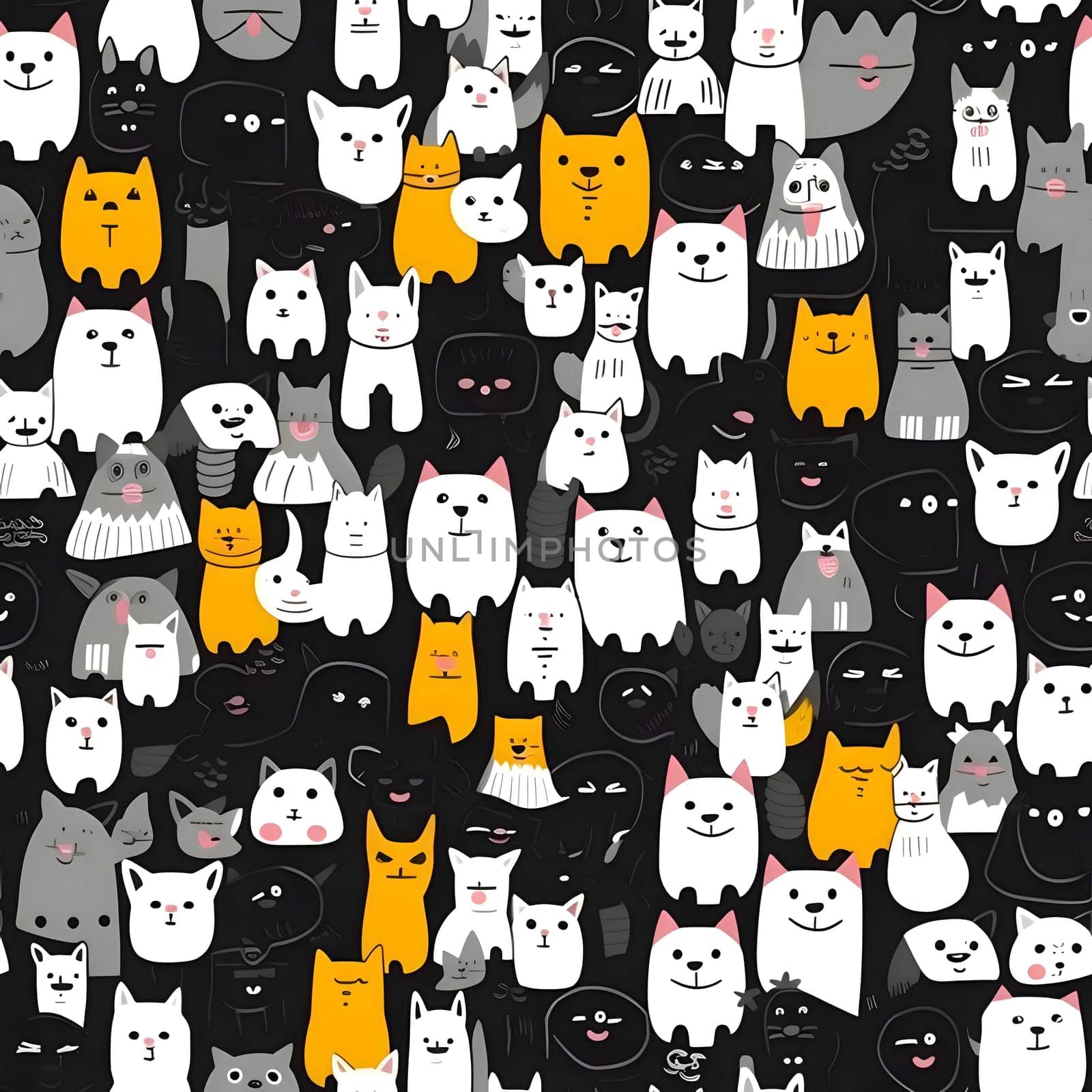 Seamless pattern with cute cats on black background. Vector illustration. by ThemesS