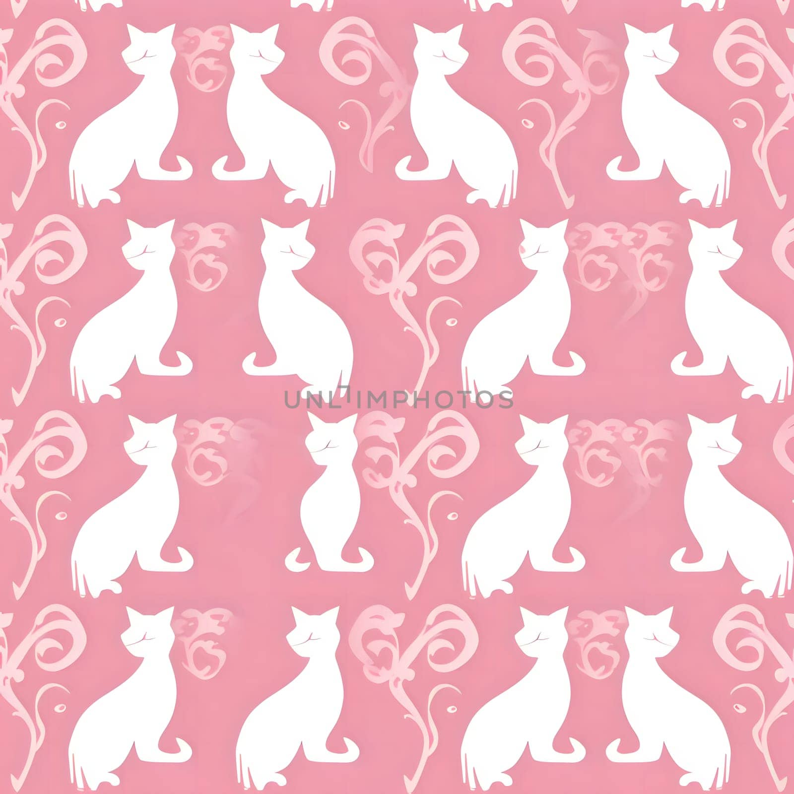 Seamless pattern with cats silhouettes on a pink background. by ThemesS