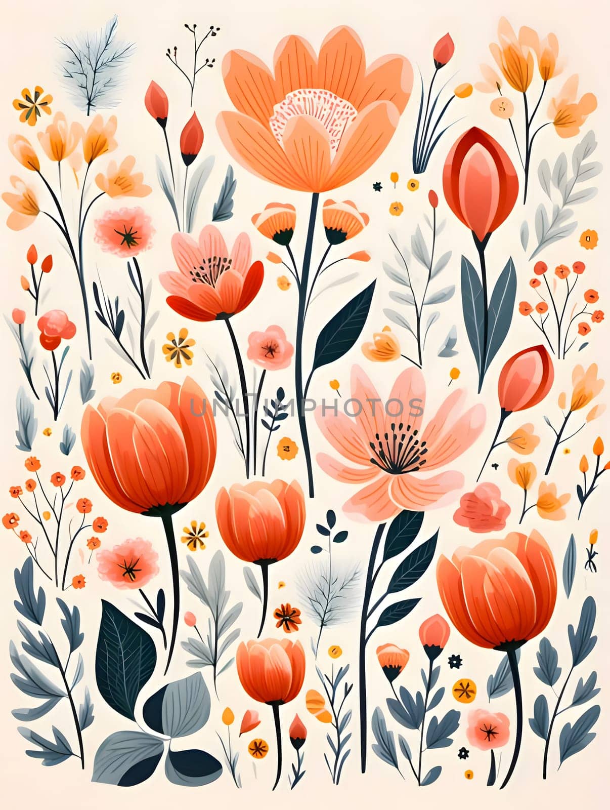 Floral seamless pattern with flowers, leaves and branches. Vector illustration. by ThemesS