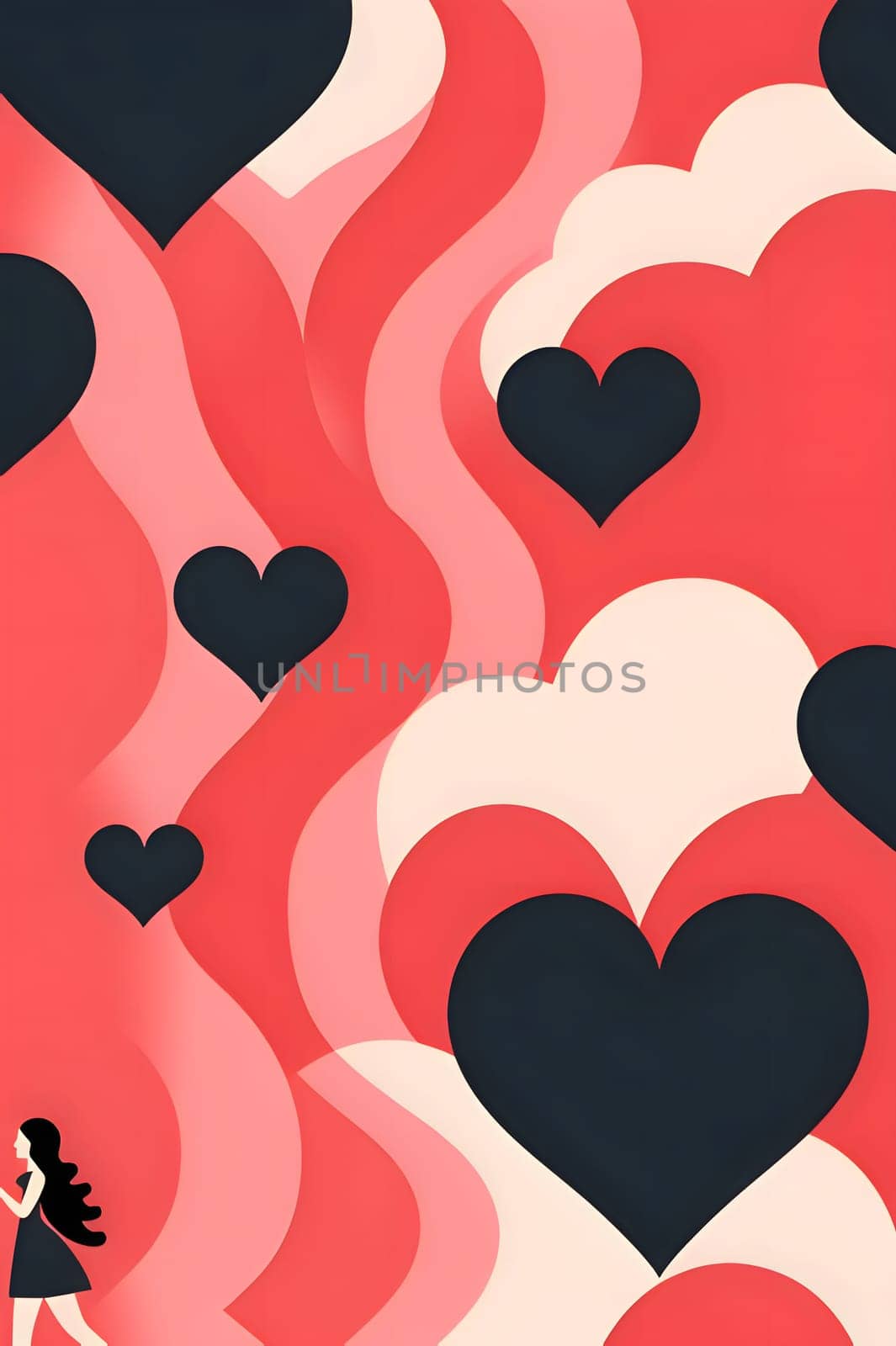 Patterns and banners backgrounds: Valentine's day background with hearts and woman. Vector illustration.