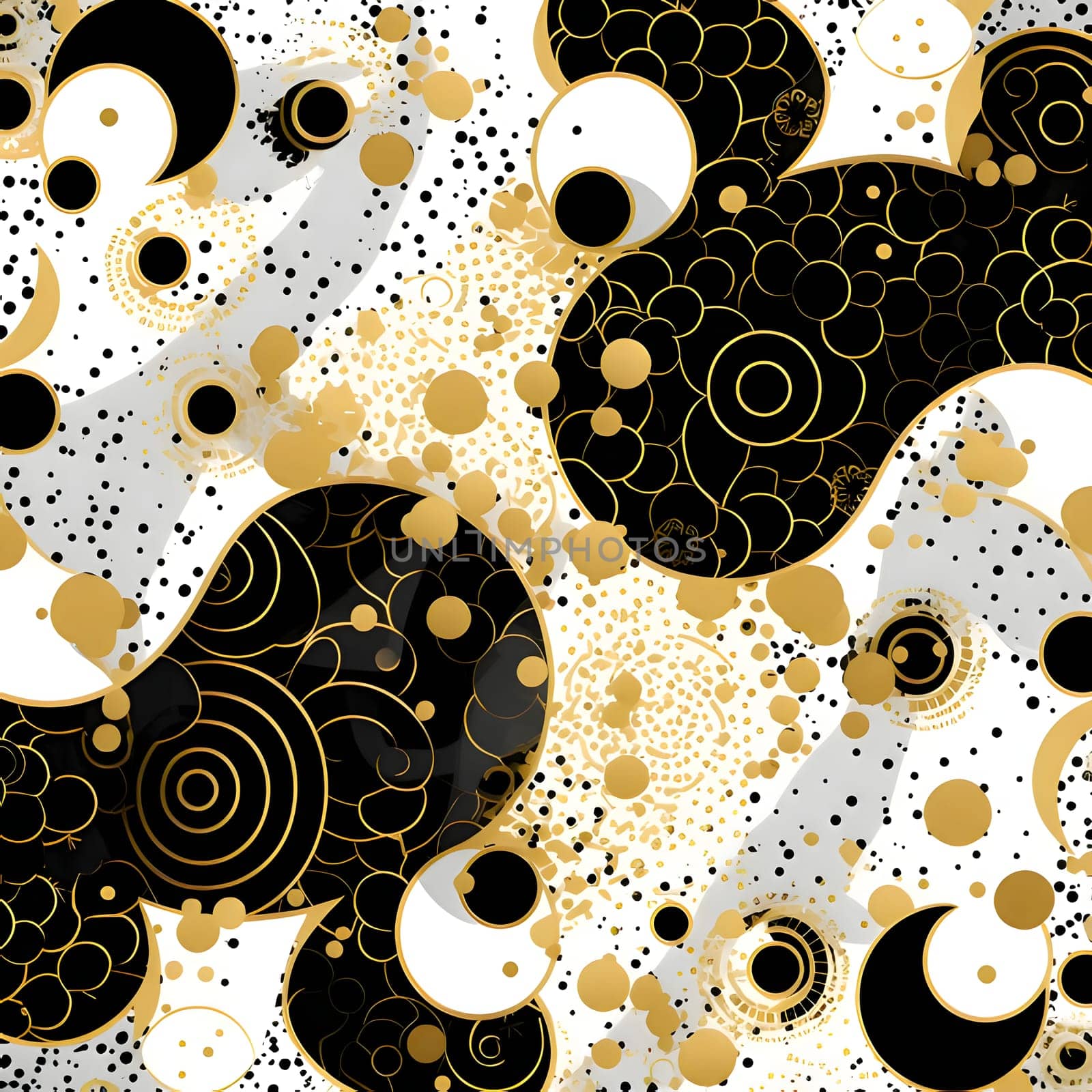 Patterns and banners backgrounds: Seamless pattern with gold circles and dots. Vector illustration.