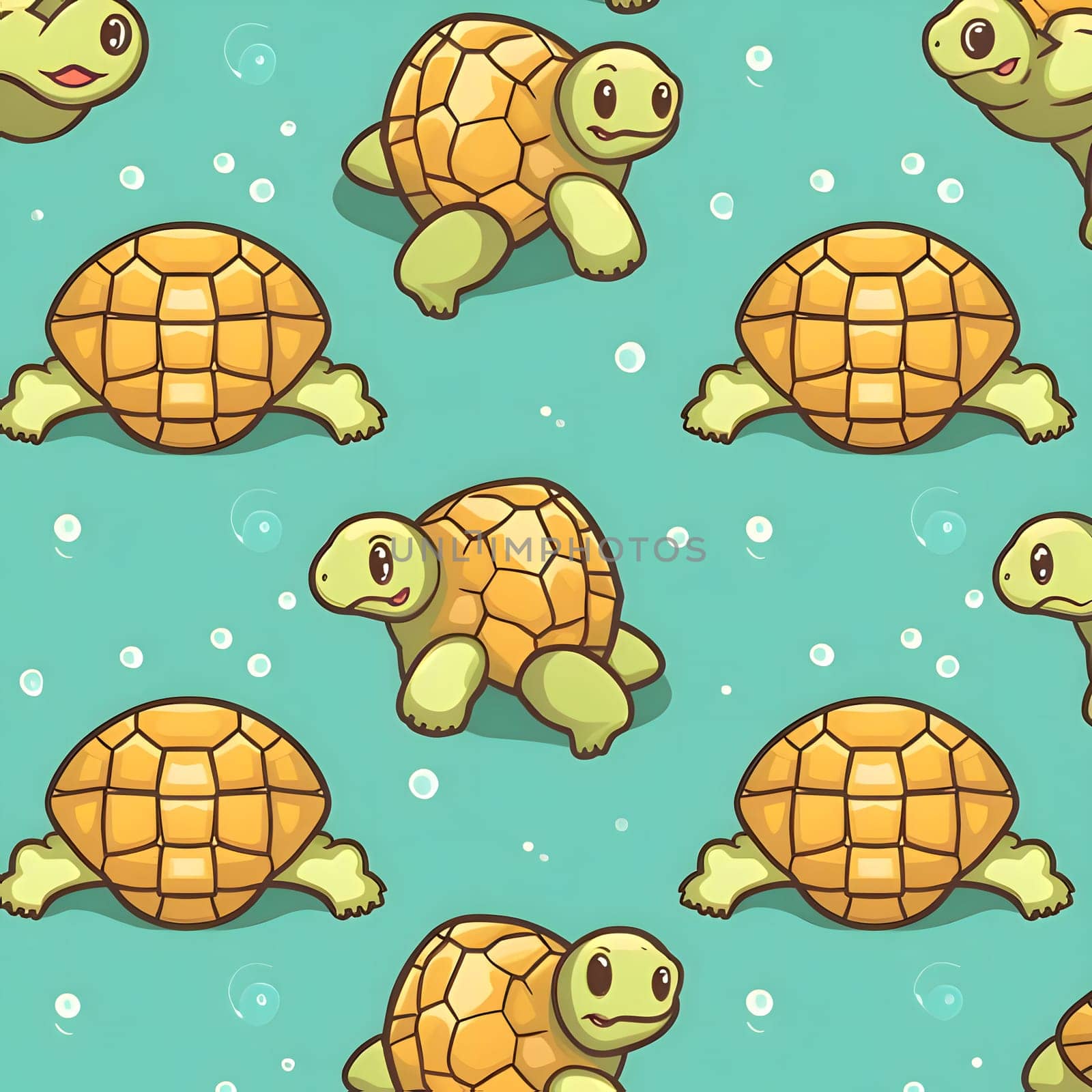 Seamless pattern with cute cartoon turtle on turquoise background by ThemesS