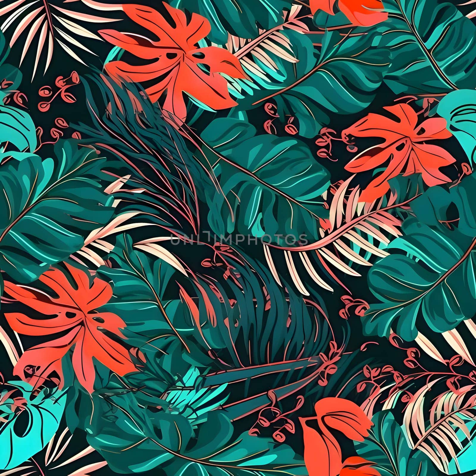 Seamless pattern with tropical leaves. Colorful vector illustration. by ThemesS