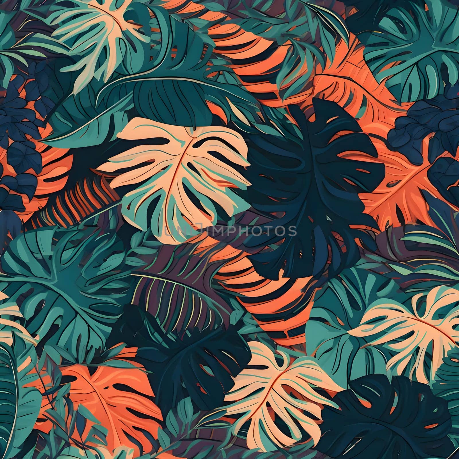 Seamless pattern with monsters leaves. Tropical background. Vector illustration. by ThemesS