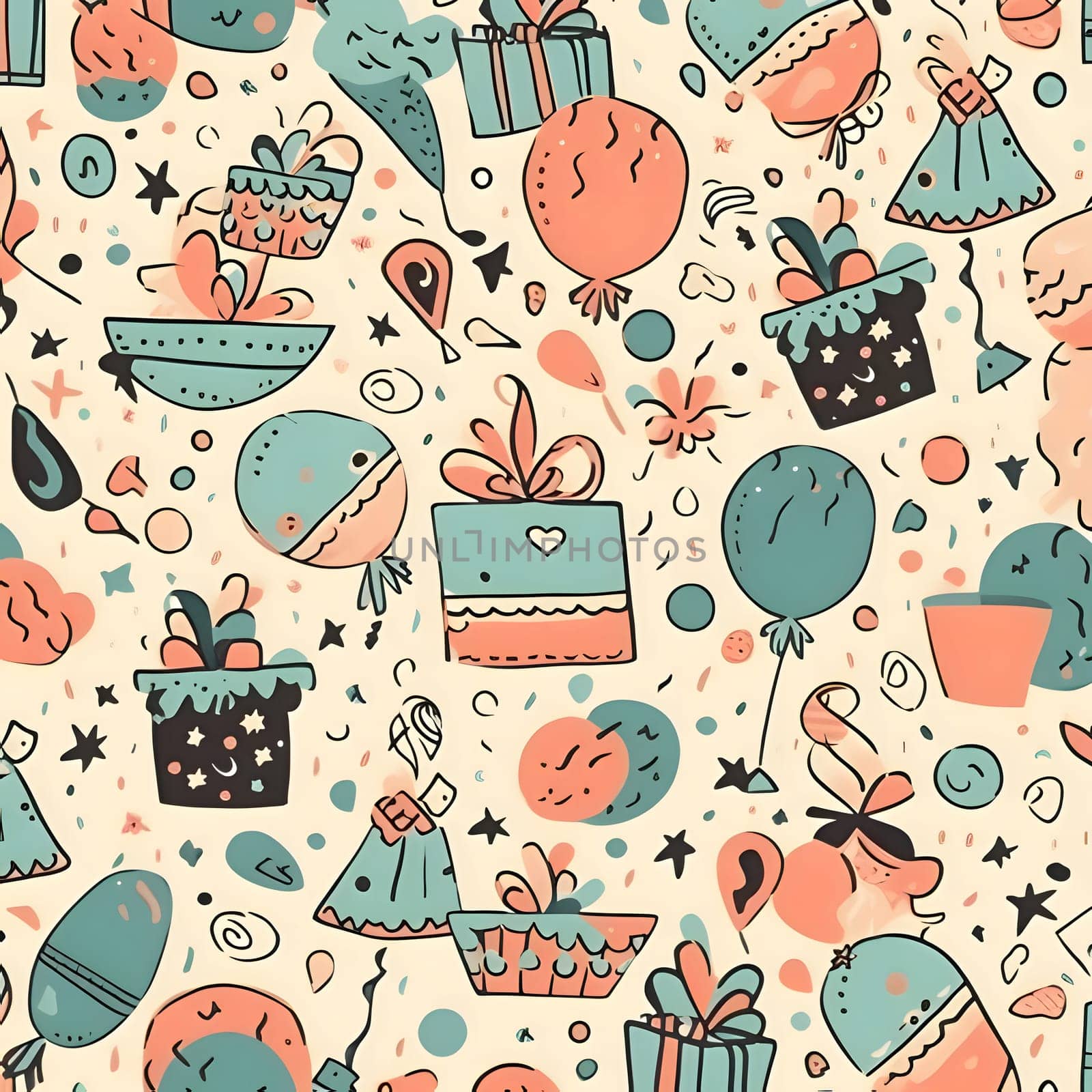 Seamless pattern with cute hand drawn elements. Vector illustration. by ThemesS