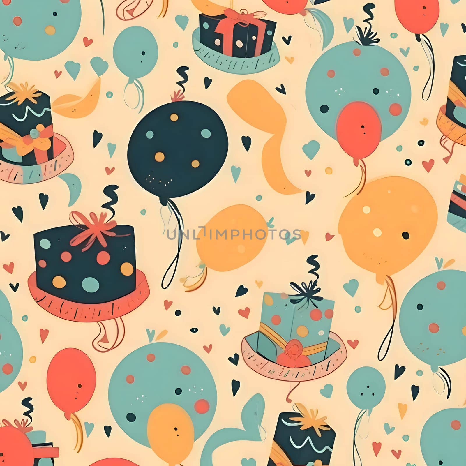 Patterns and banners backgrounds: Seamless pattern with balloons, gifts and confetti. Vector illustration.