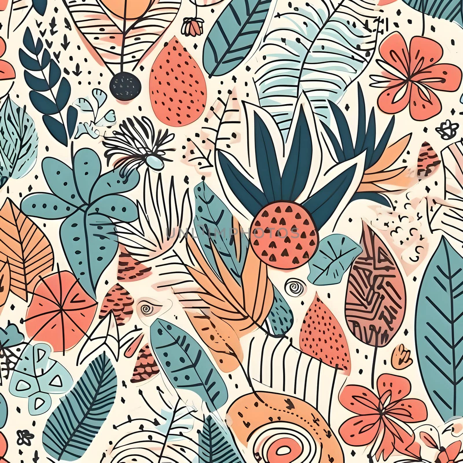 Seamless pattern with tropical leaves and flowers. Vector illustration. by ThemesS
