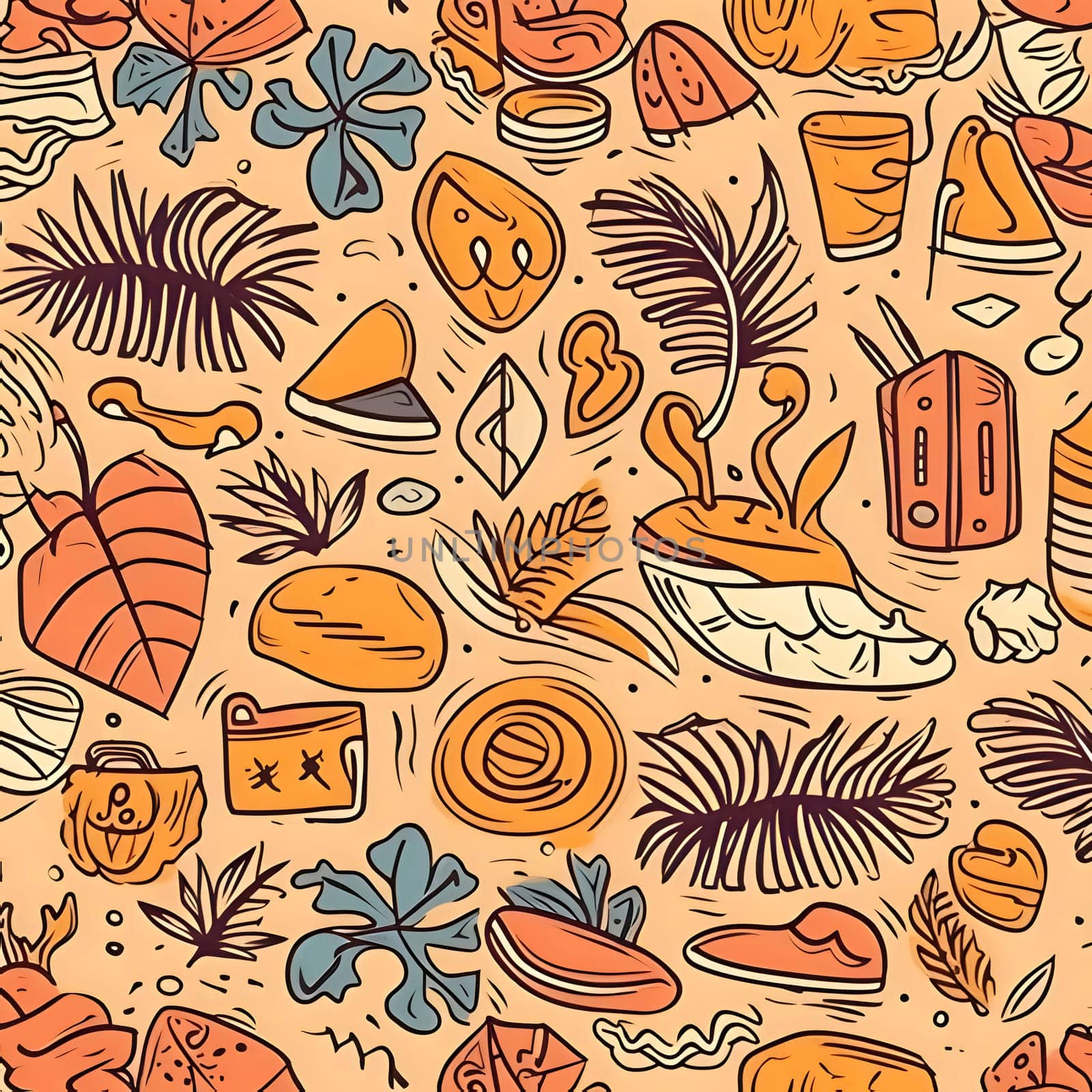 Seamless pattern with hand drawn doodle tropical elements. by ThemesS