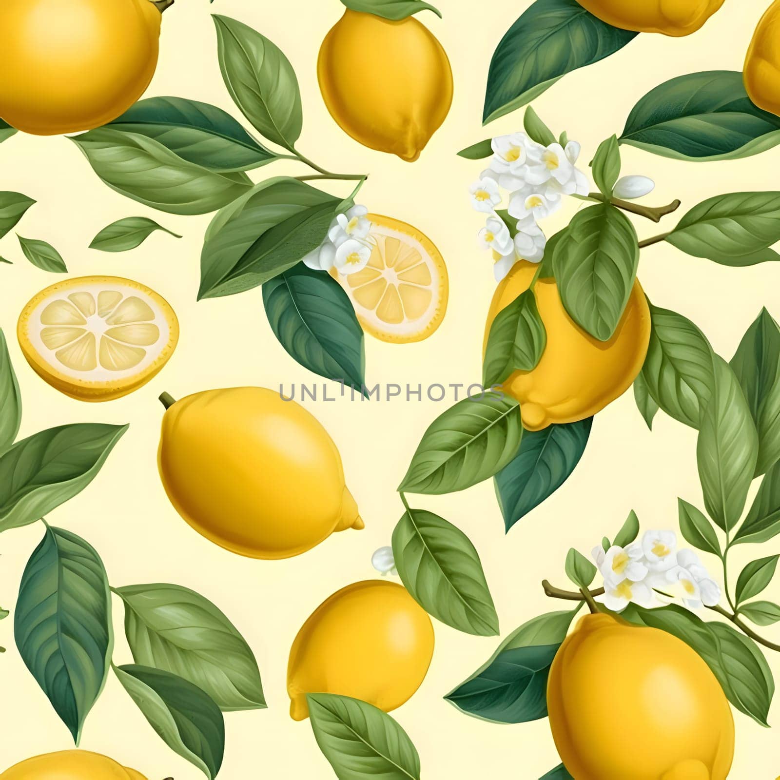 Seamless pattern with lemons and flowers. Vector illustration. by ThemesS