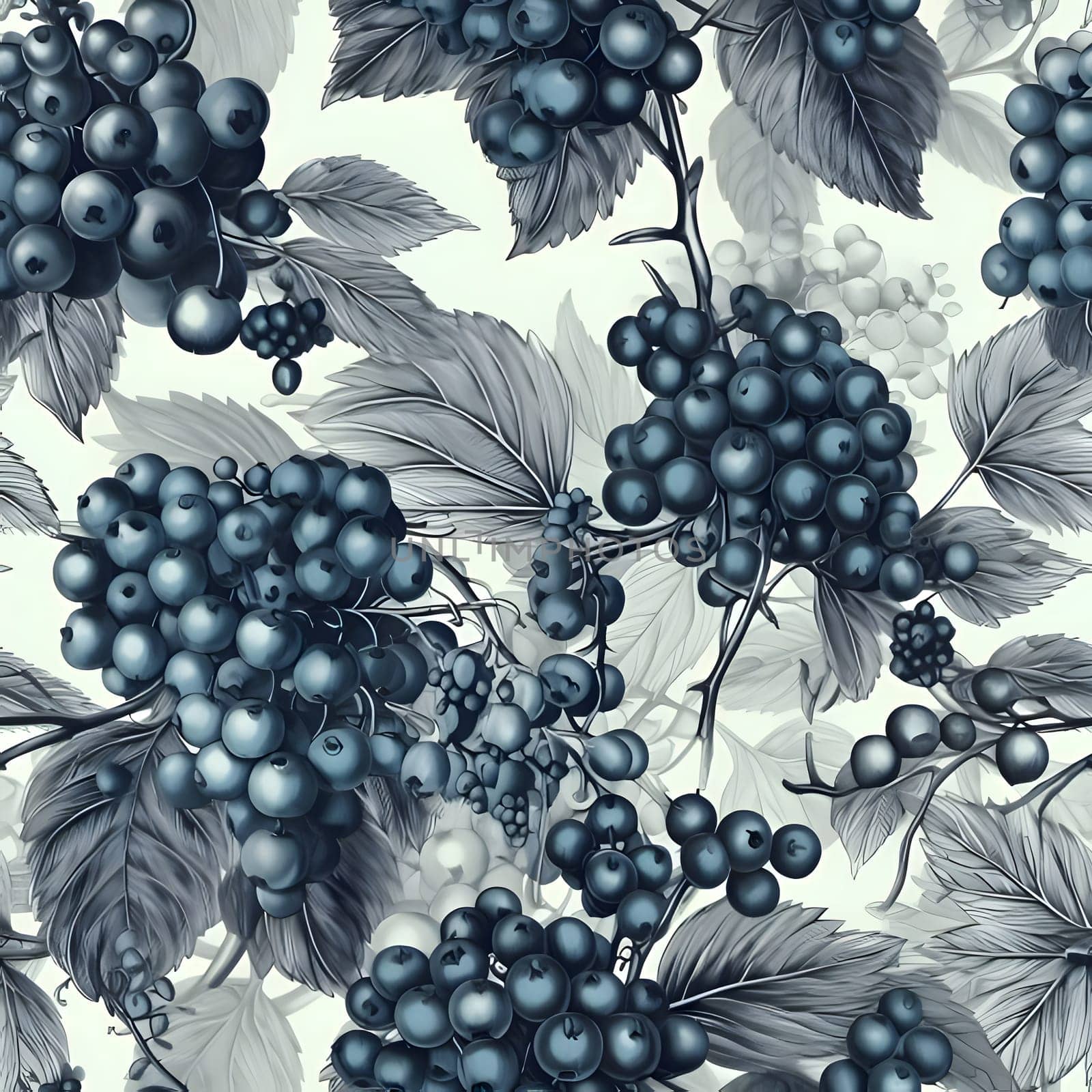 Seamless pattern with black berries and leaves. Vector illustration. by ThemesS