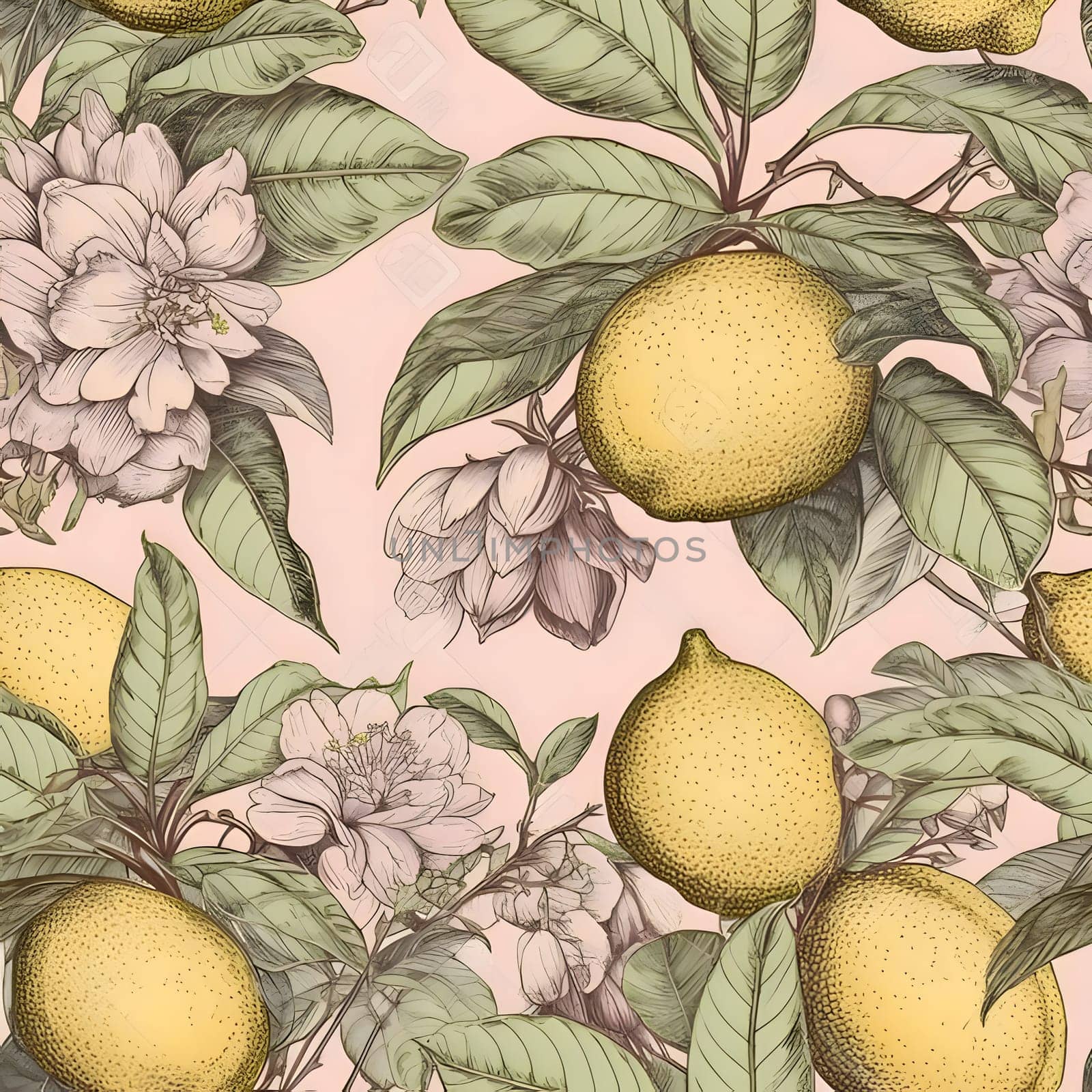 Vintage seamless pattern with lemons and flowers. Vector illustration. by ThemesS