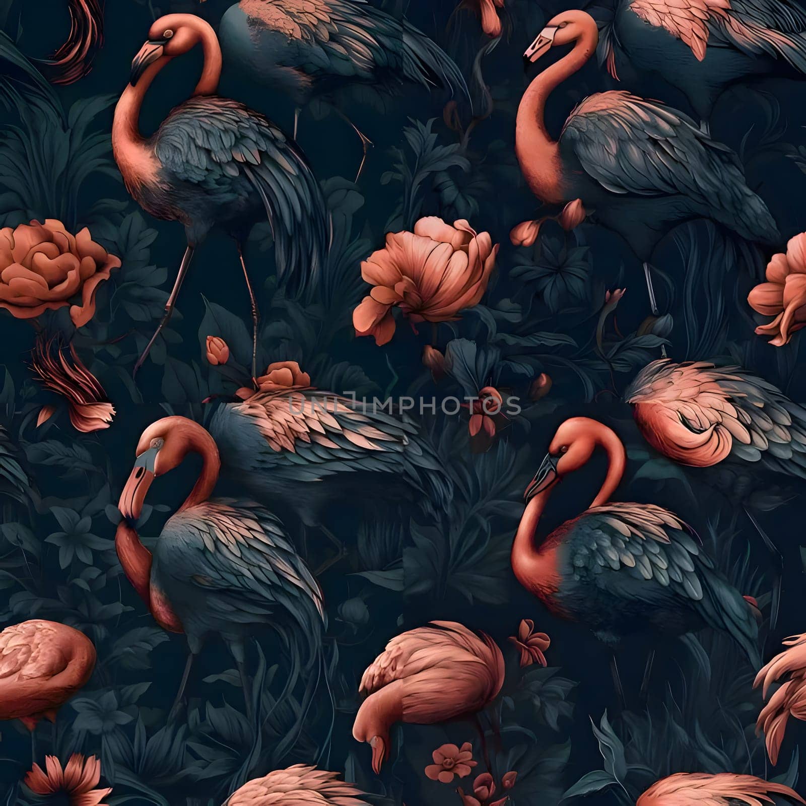 Seamless pattern with flamingos and flowers. Vector illustration. by ThemesS