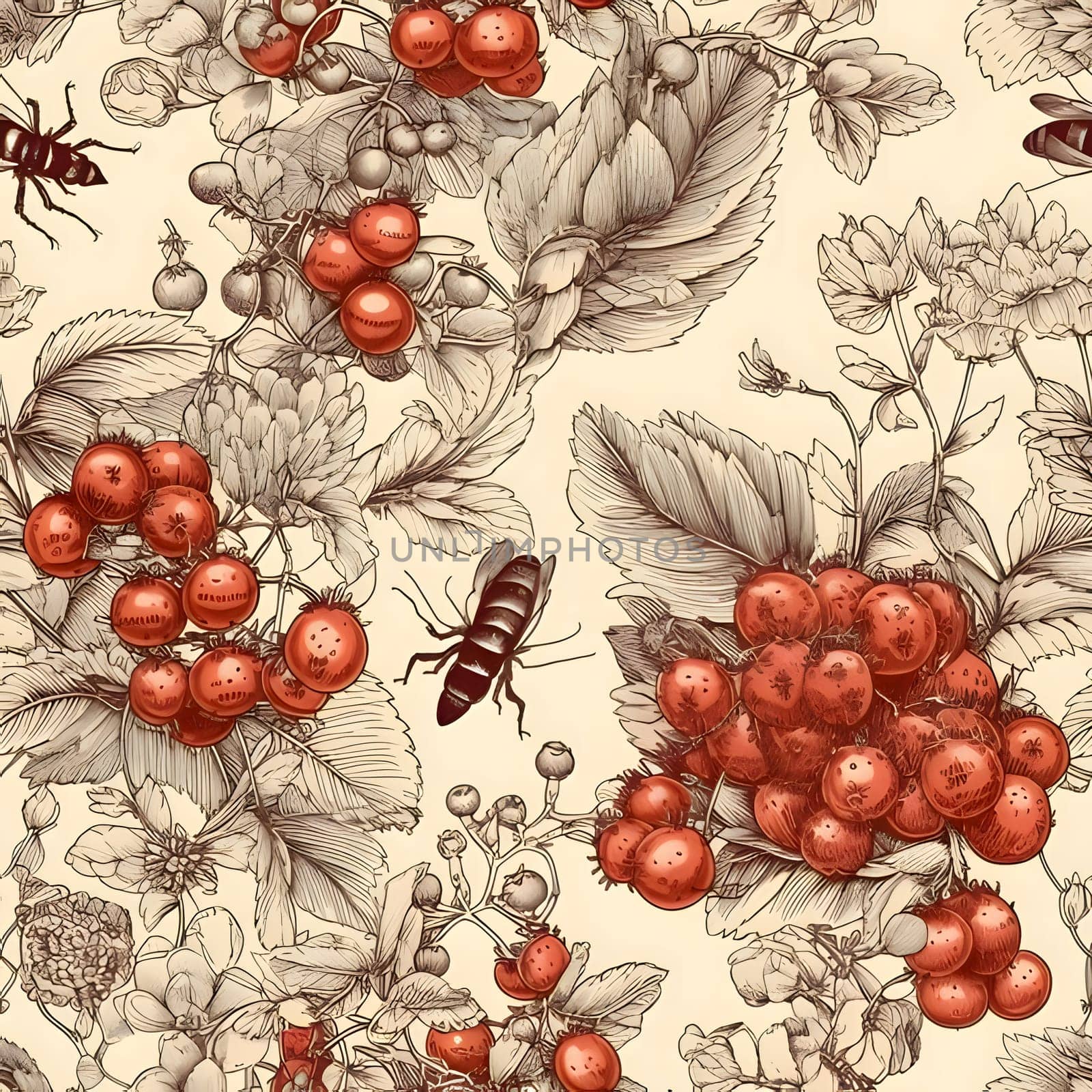 Seamless pattern with red berries. Vector illustration in vintage style. by ThemesS