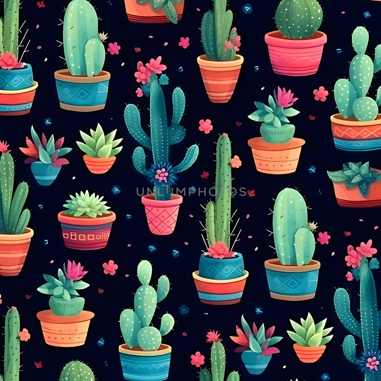 Patterns and banners backgrounds: Seamless pattern with cactuses in pots. Vector illustration