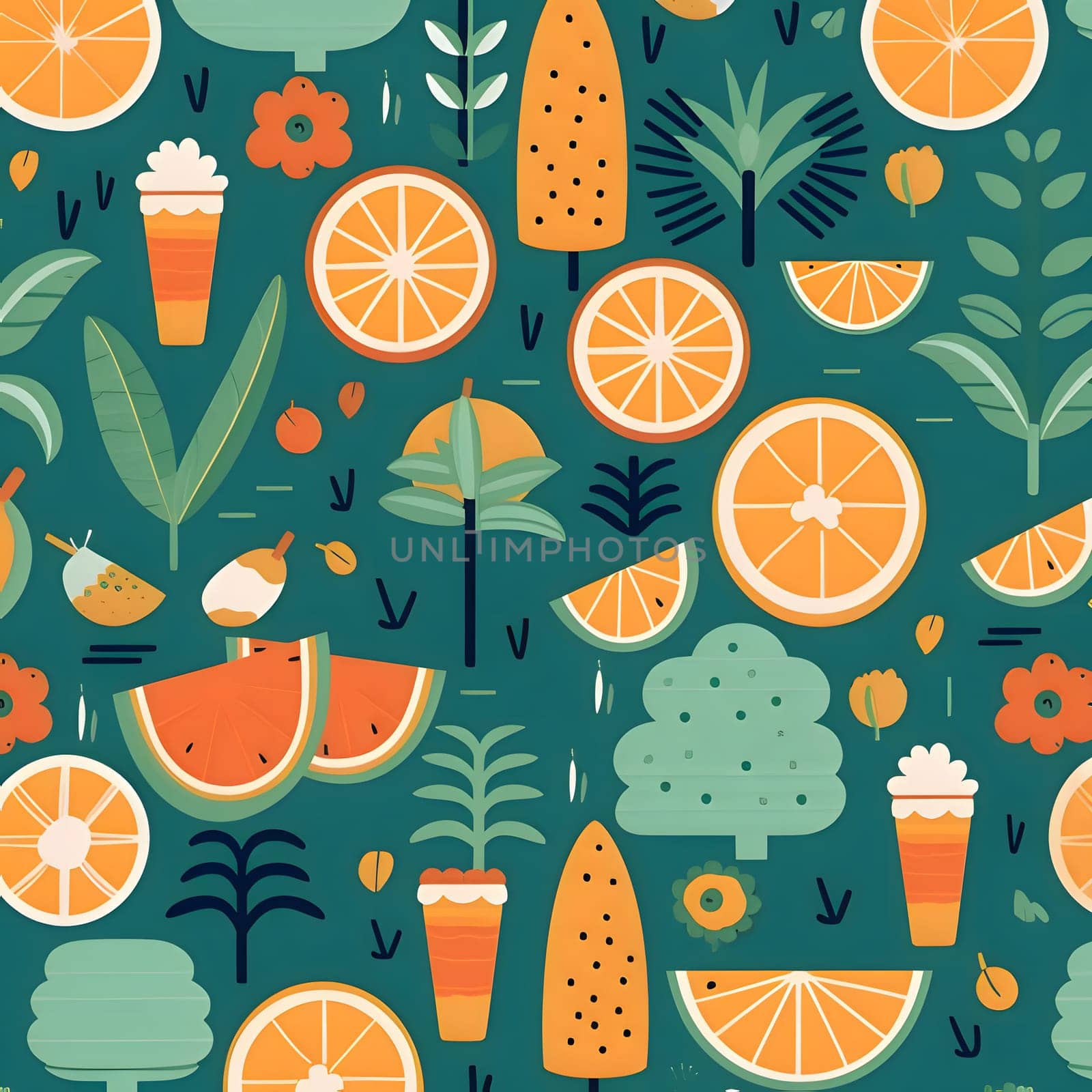 Patterns and banners backgrounds: Seamless pattern with fruits and ice cream. Vector illustration.