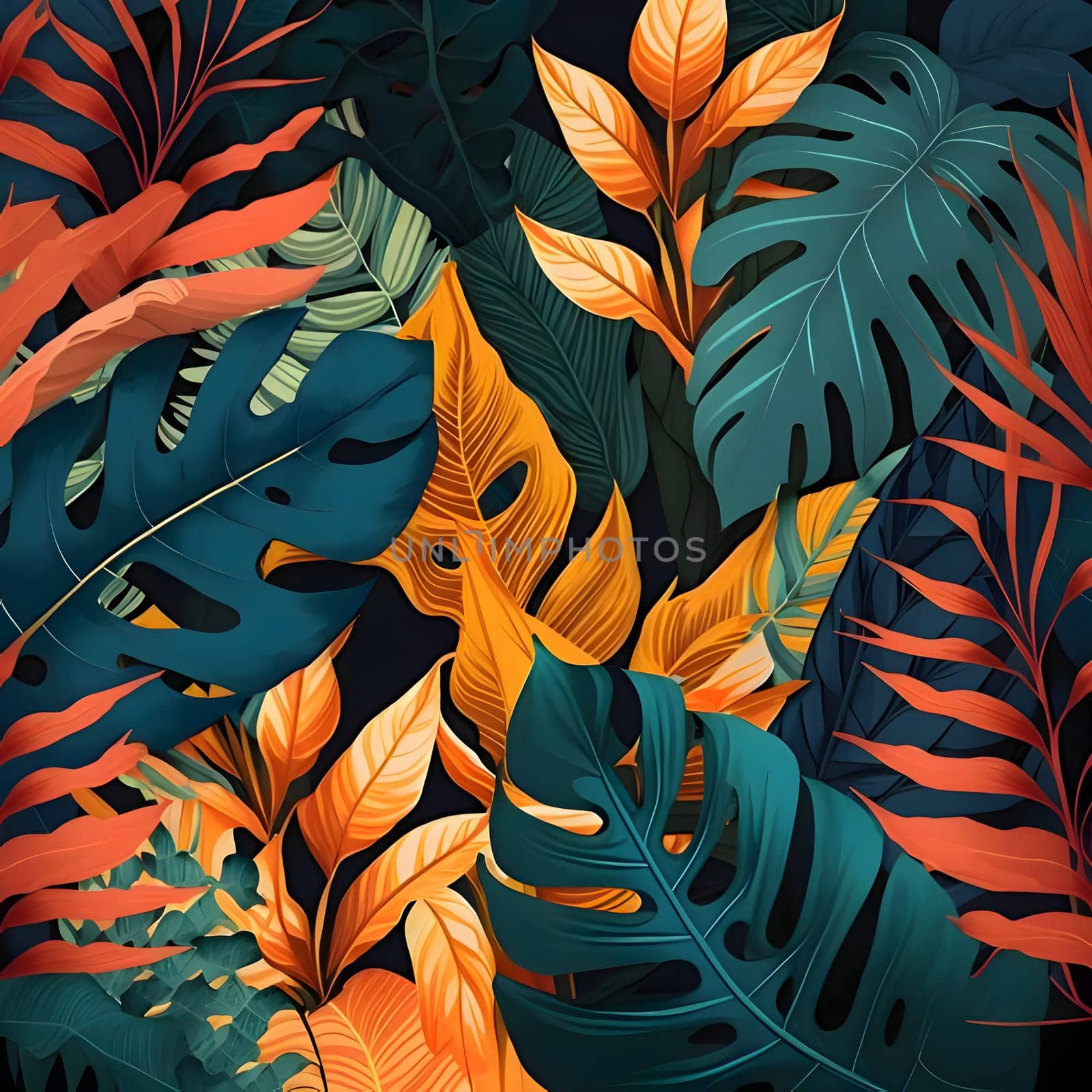 Patterns and banners backgrounds: Seamless pattern with tropical leaves. Vector illustration in flat style