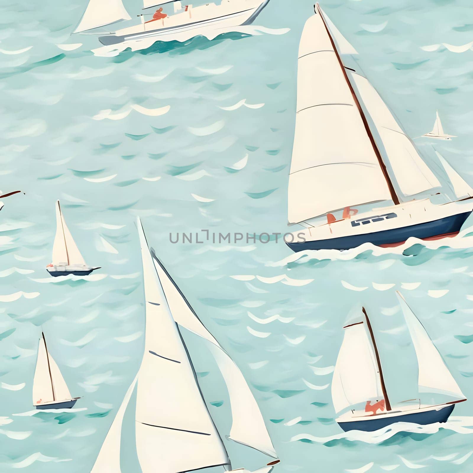 Seamless pattern with sailboats on the water. Vector illustration. by ThemesS
