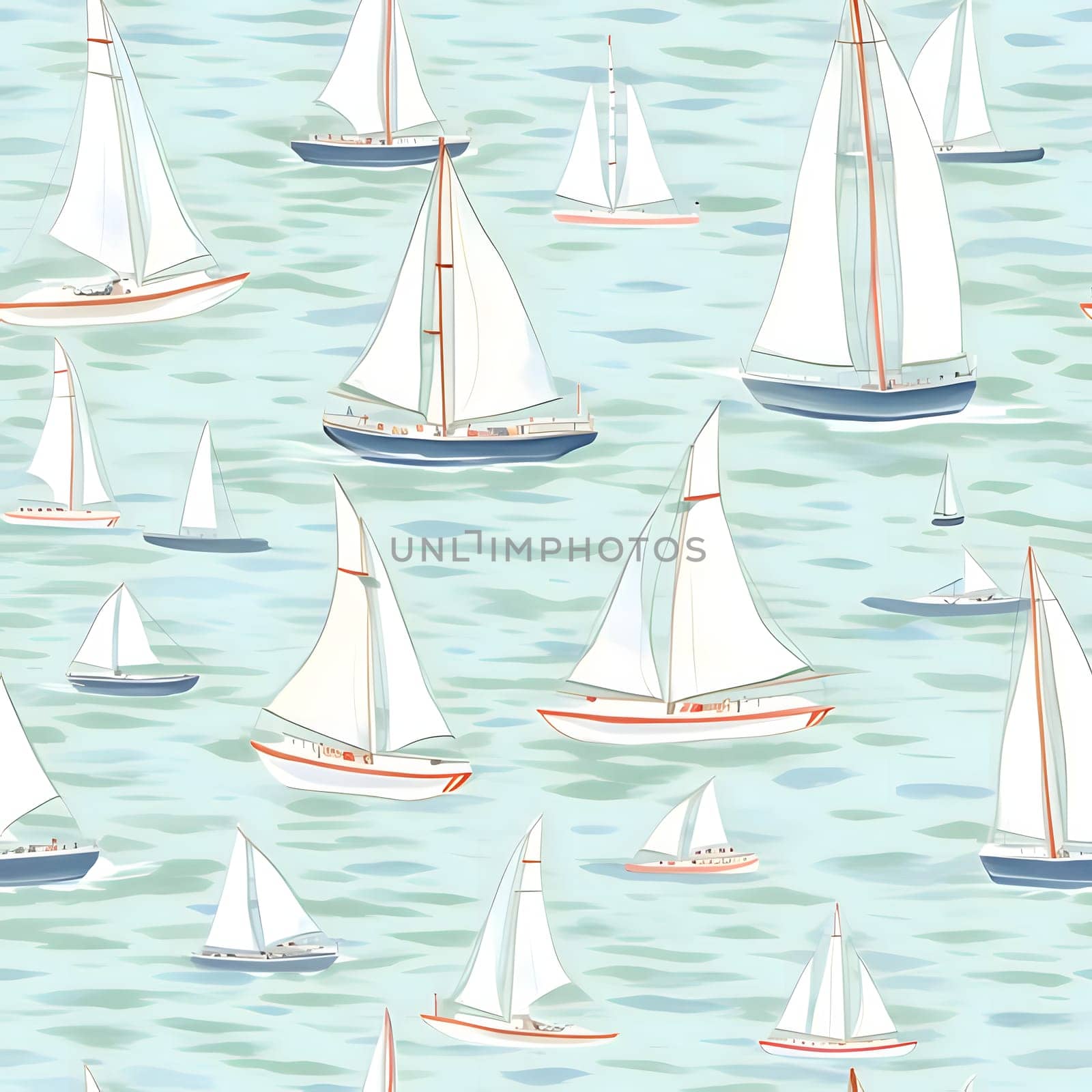 Seamless pattern with sailboats on the water. Vector illustration. by ThemesS