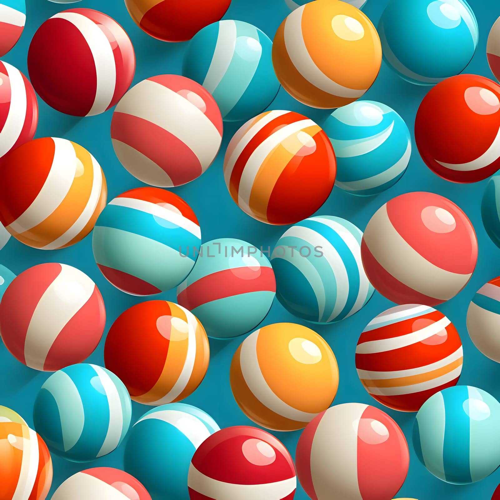 Patterns and banners backgrounds: Seamless pattern of multicolored striped balls on a blue background