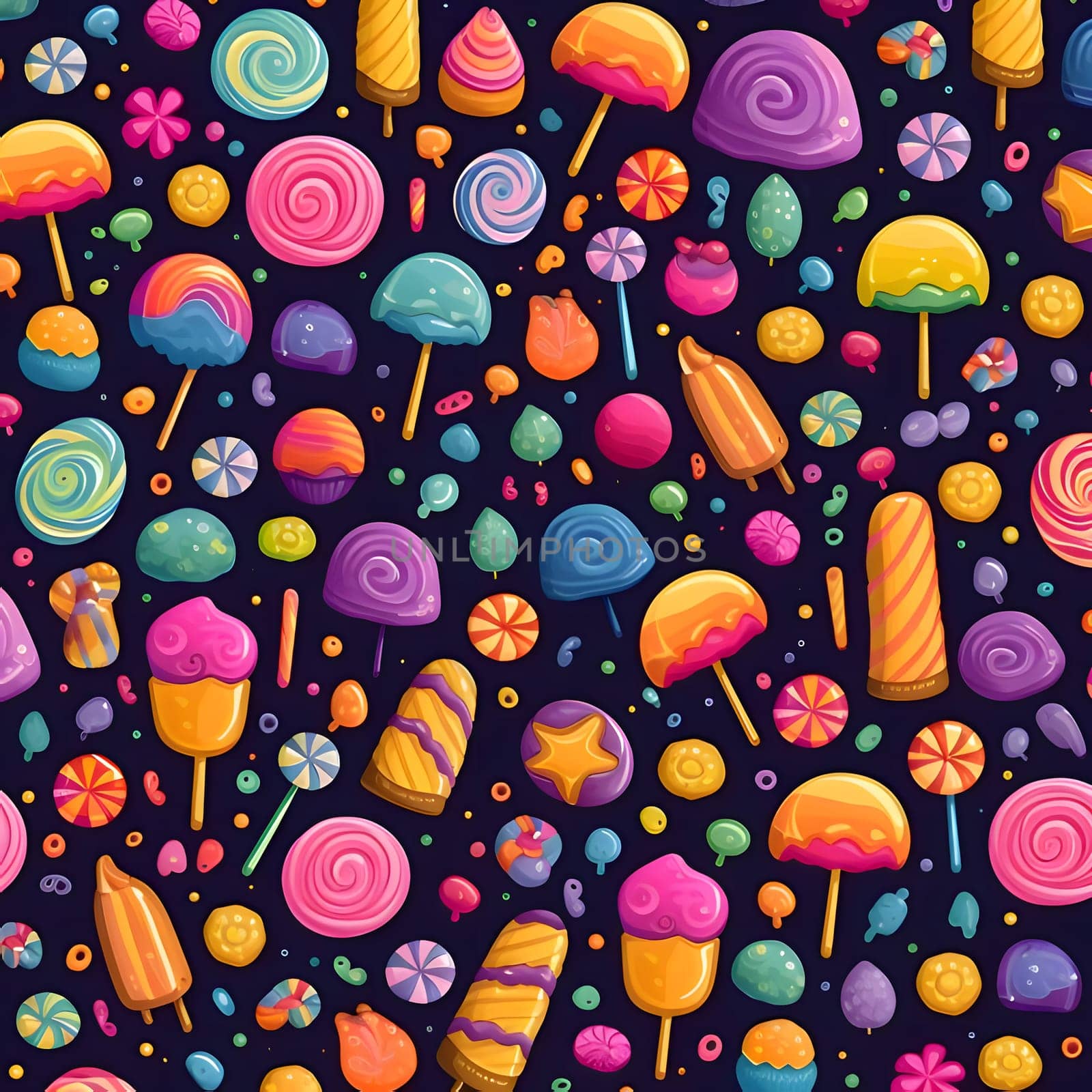 Patterns and banners backgrounds: Seamless pattern with lollipops and candies. Vector illustration.