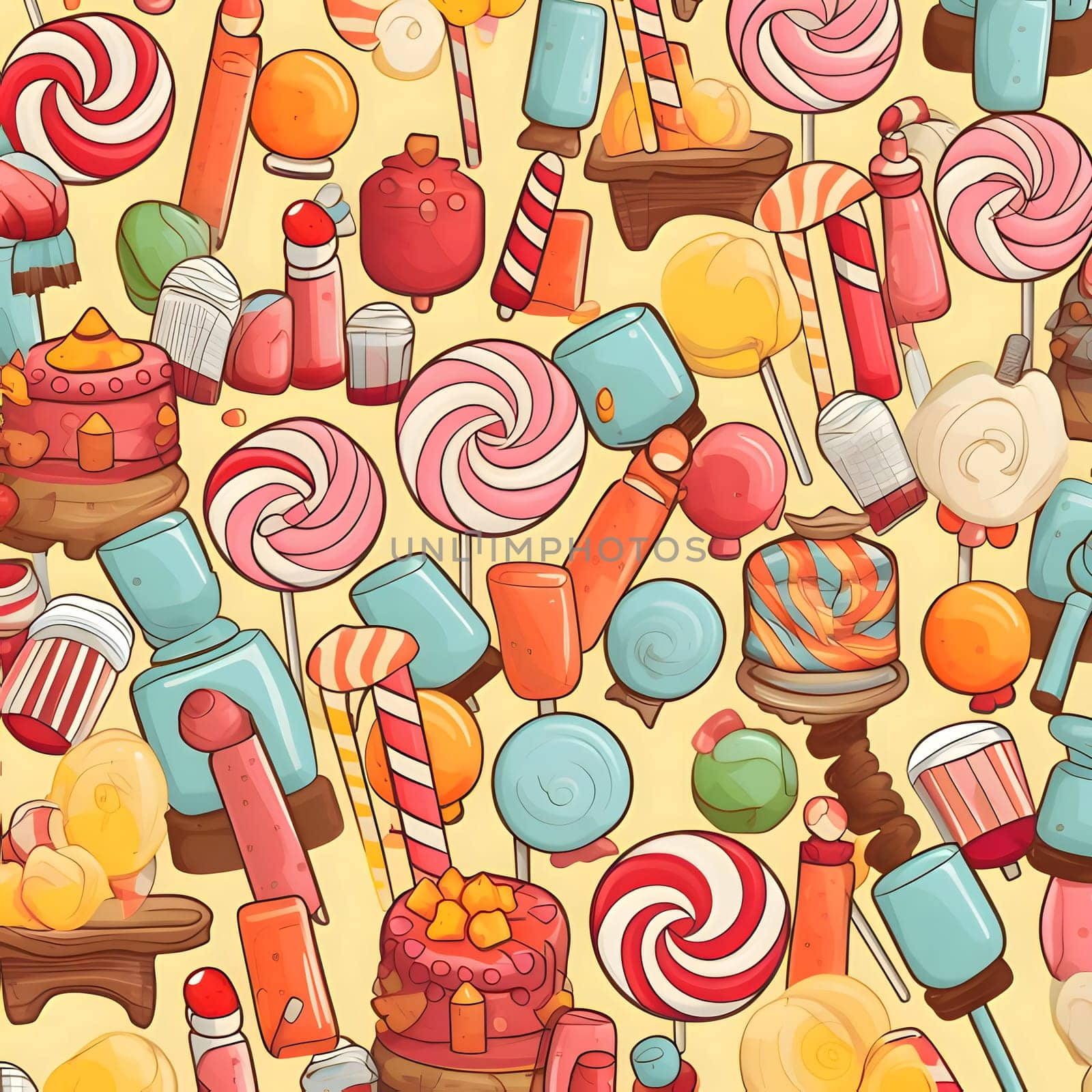 Patterns and banners backgrounds: Seamless pattern with candies, lollipops and sweets.