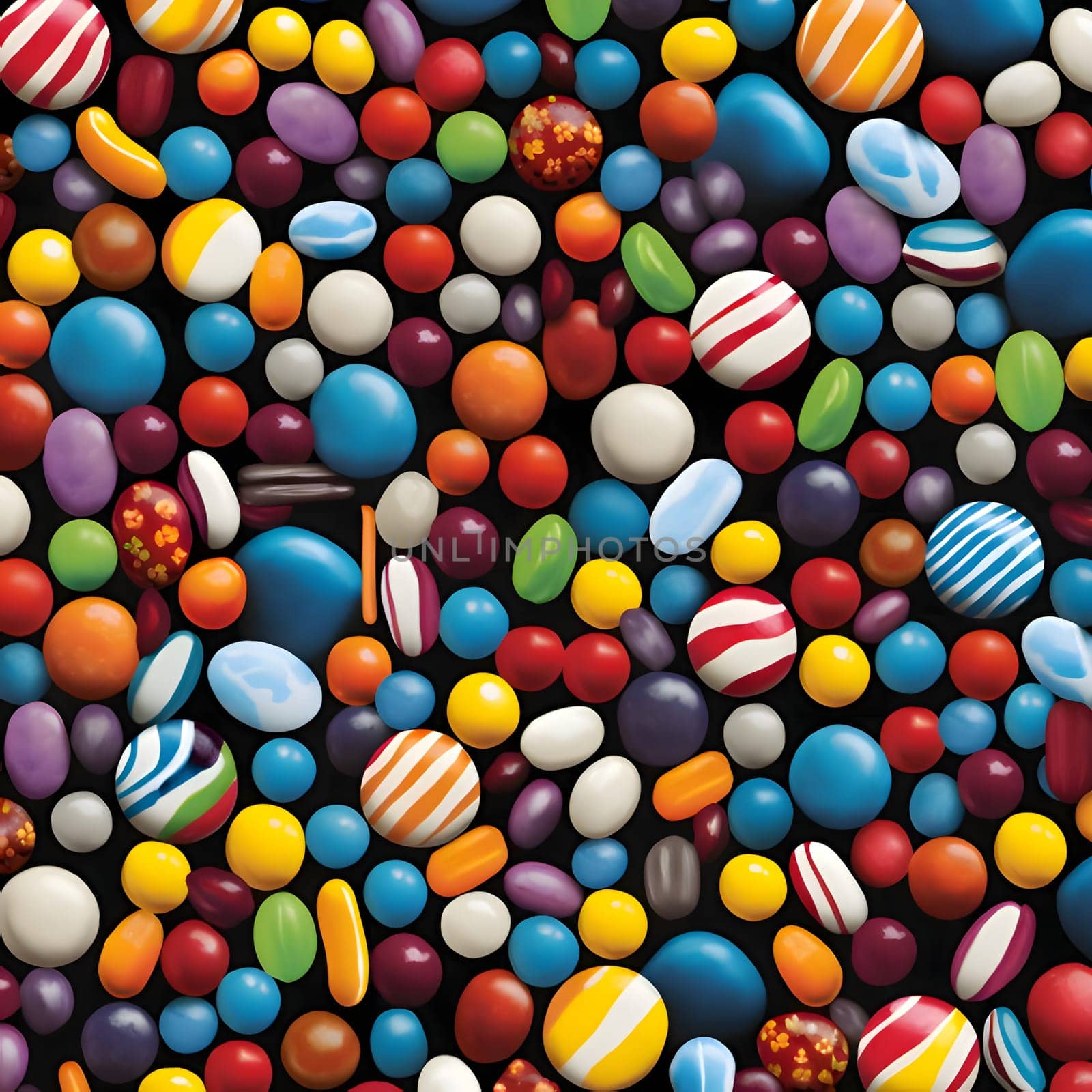 Patterns and banners backgrounds: Seamless pattern of colorful candies on a black background.