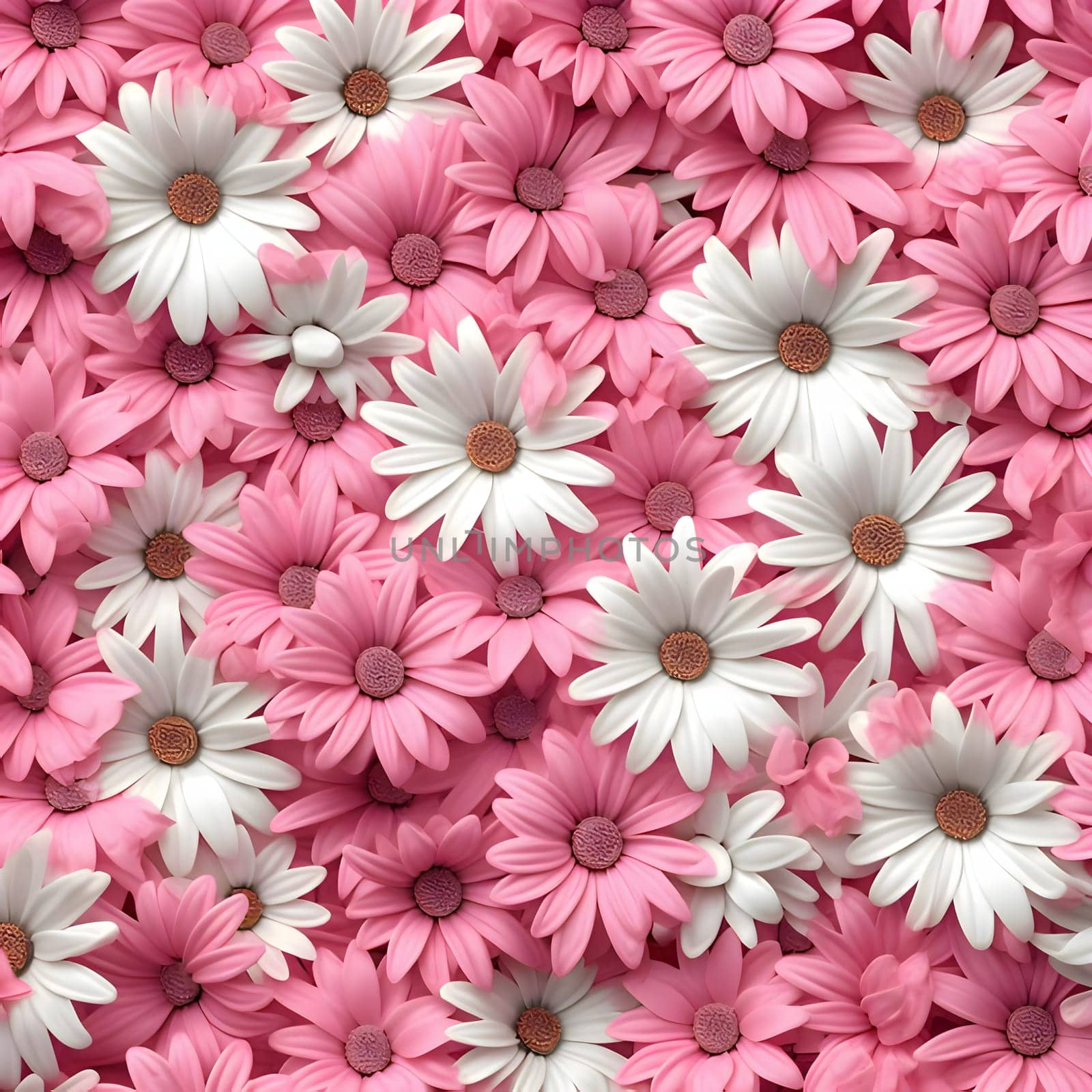 Patterns and banners backgrounds: Seamless texture of pink and white daisies. 3d rendering