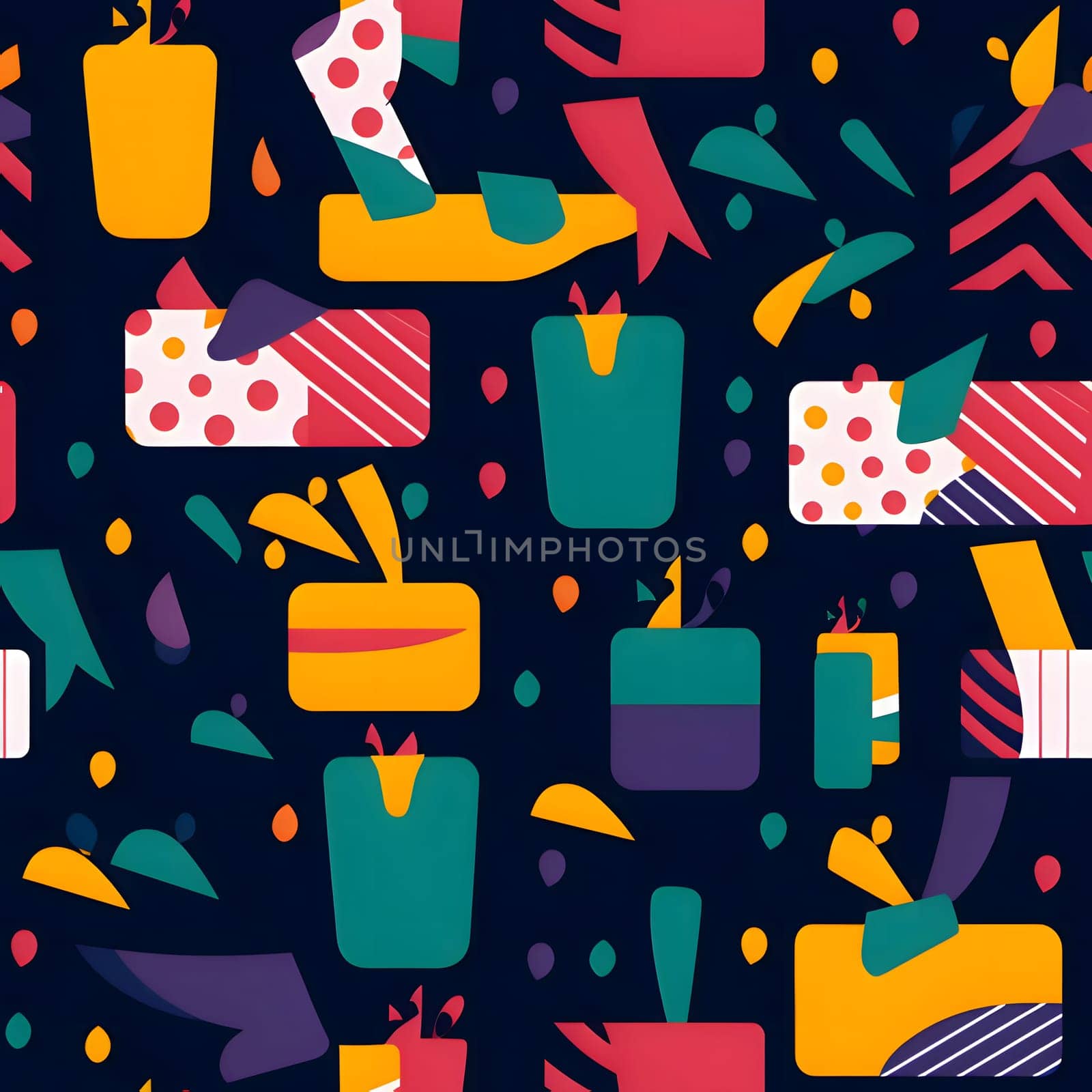 Patterns and banners backgrounds: Seamless pattern with candles and confetti. Vector illustration.