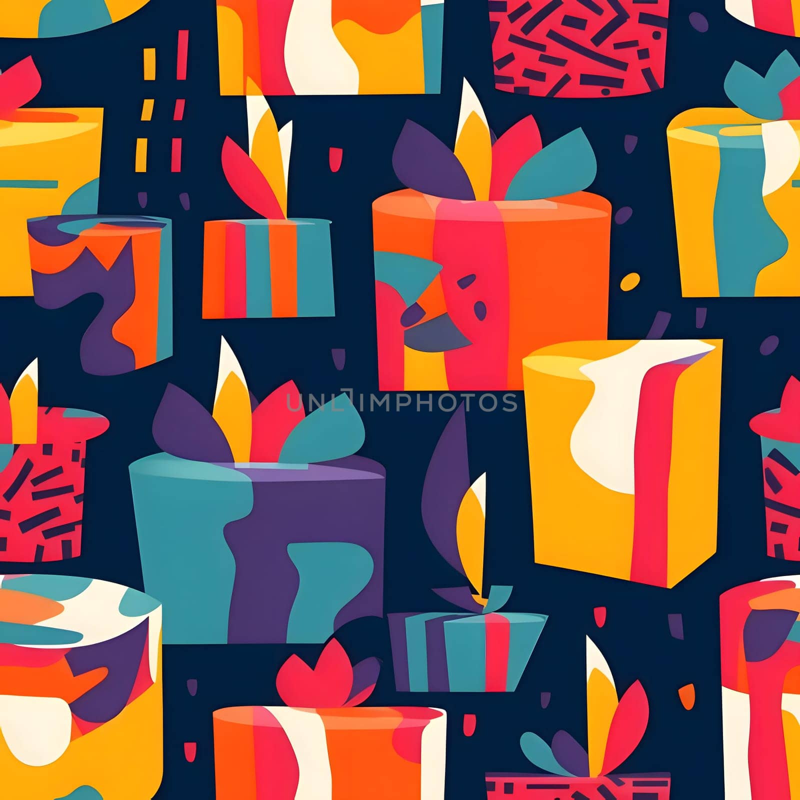 Seamless pattern with candles and gift boxes. Vector illustration. by ThemesS