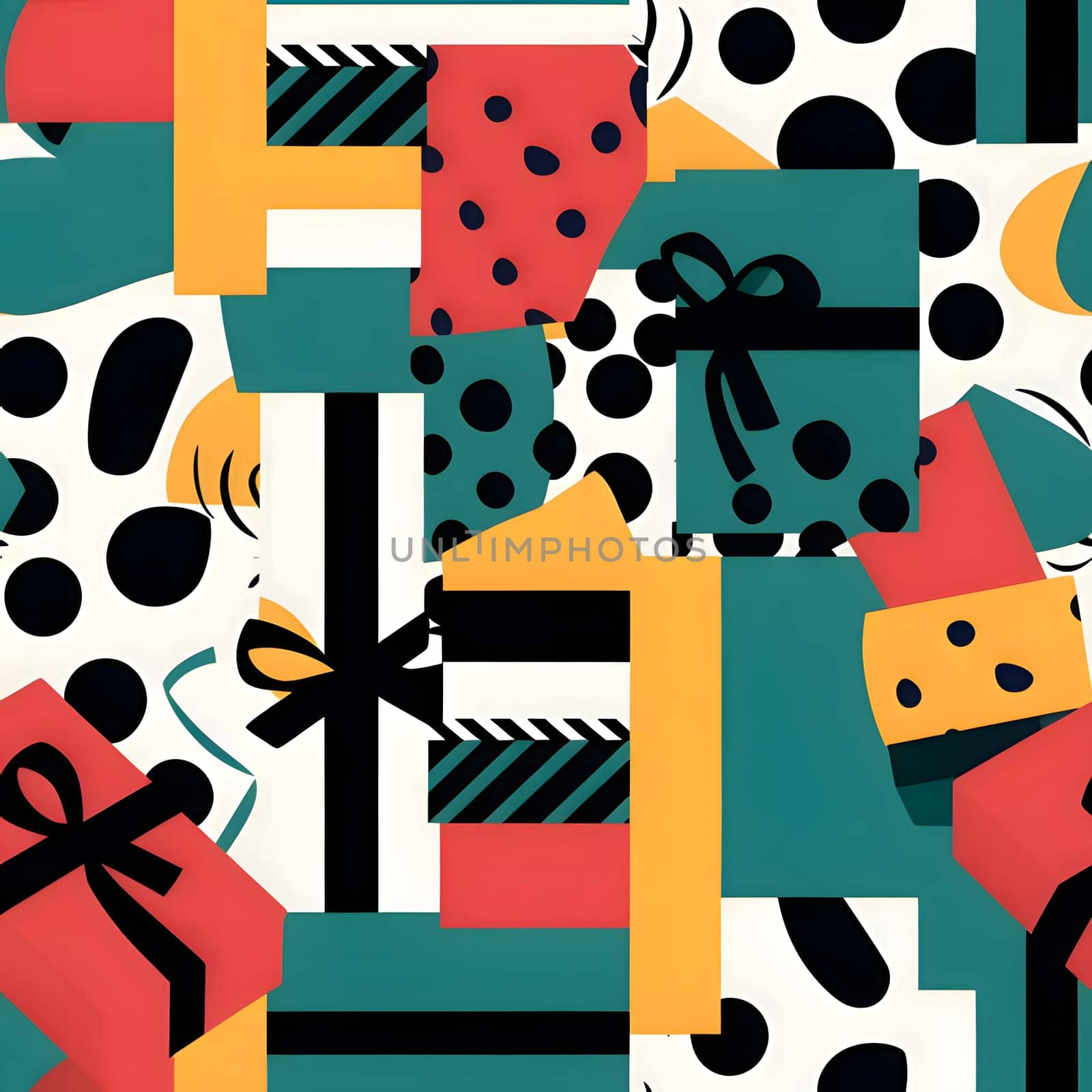 Patterns and banners backgrounds: Seamless pattern with gift boxes and dots. Vector illustration.