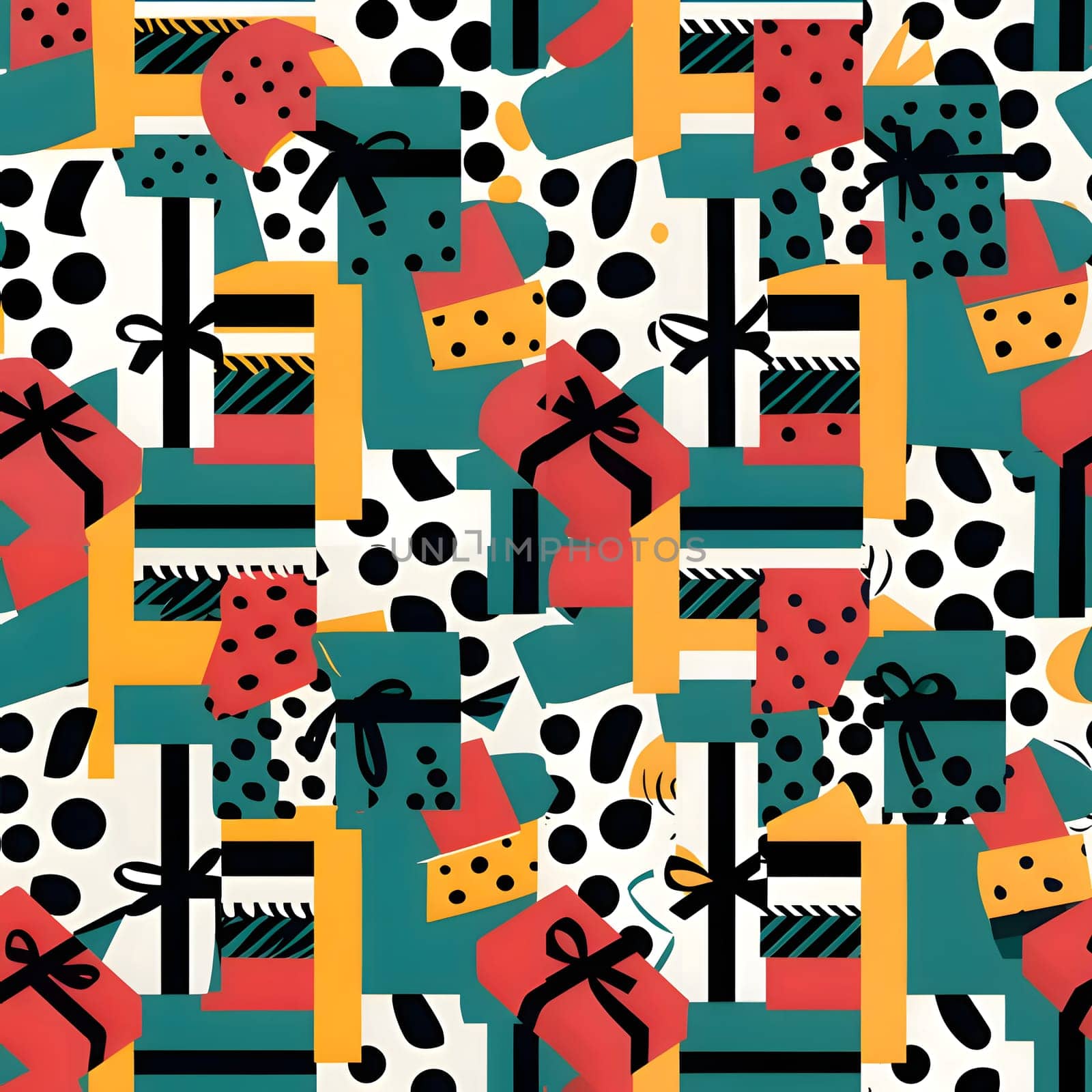 Patterns and banners backgrounds: Seamless pattern with gift boxes and polka dots. Vector illustration.