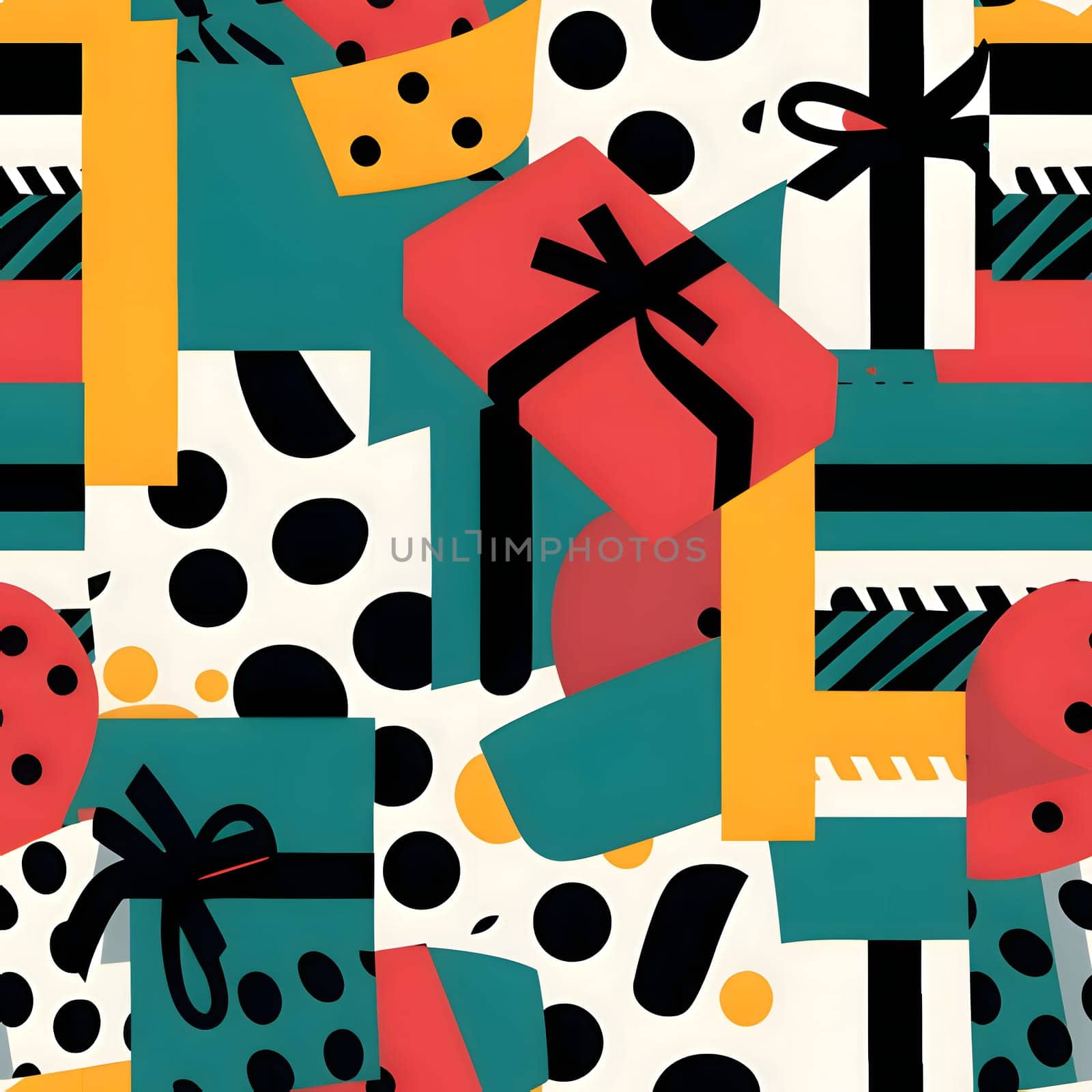 Seamless pattern with gift boxes and polka dots. Vector illustration. by ThemesS