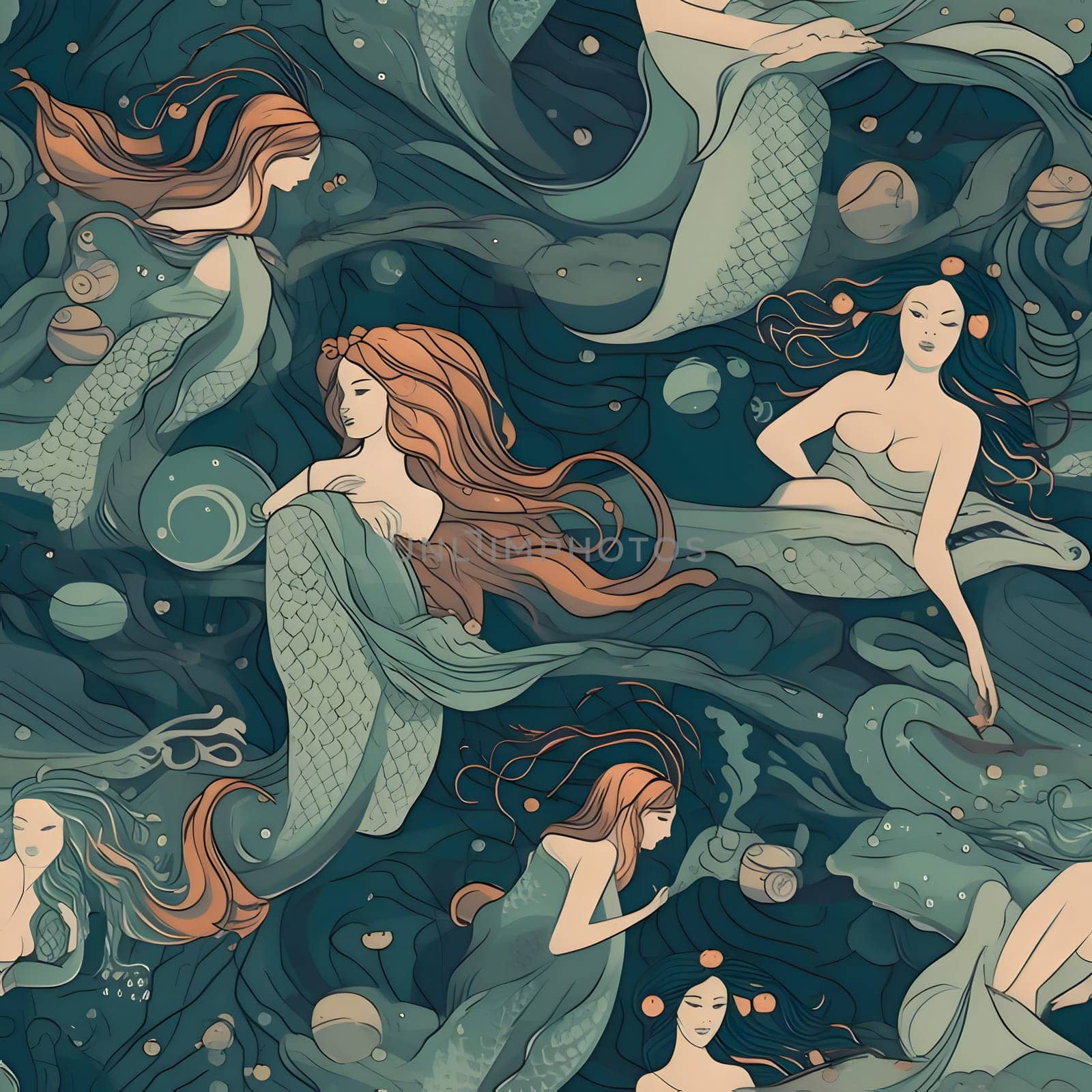 Patterns and banners backgrounds: Seamless pattern with mermaids in the sea. Vector illustration