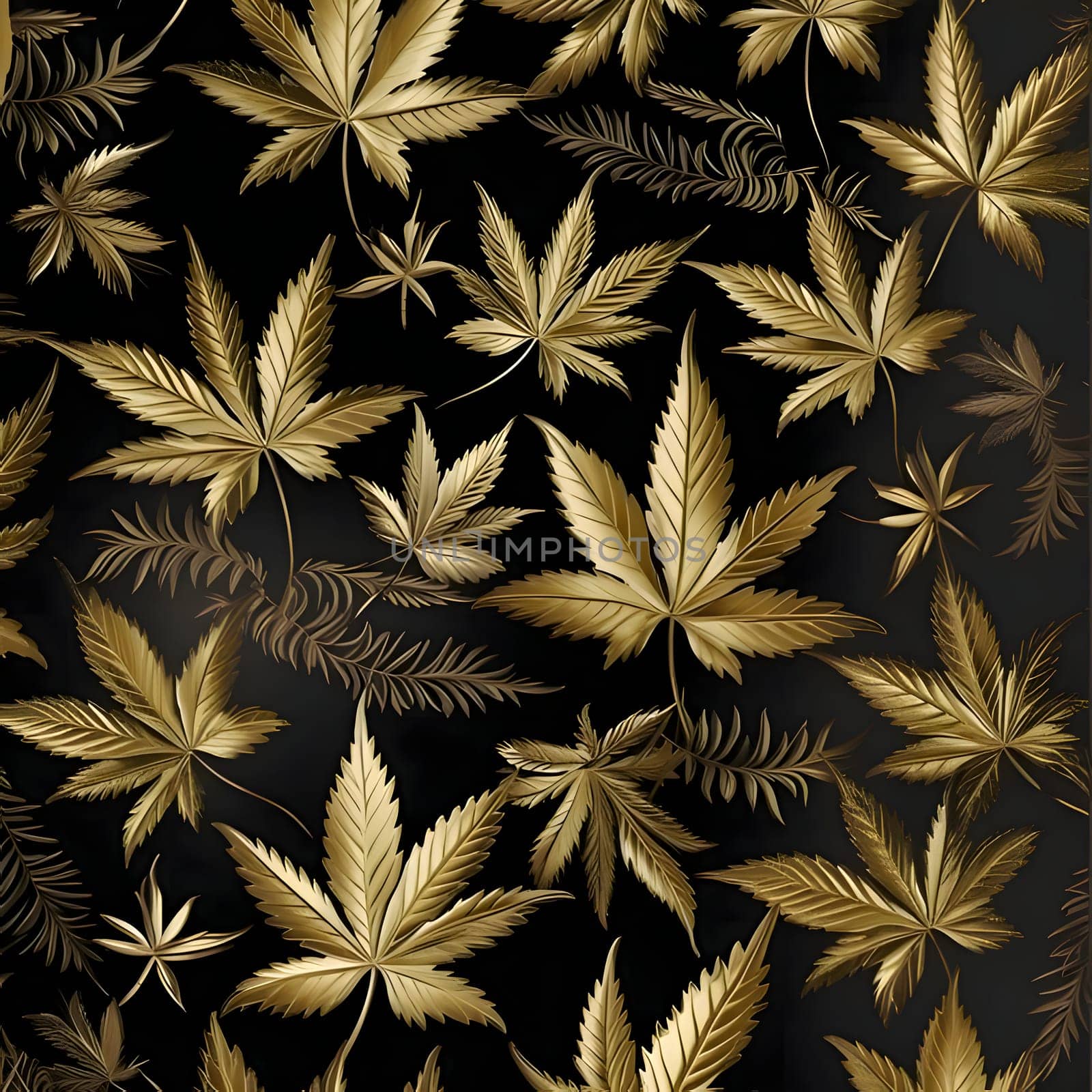 Patterns and banners backgrounds: Seamless pattern with golden cannabis leaves on black background. Vector illustration.