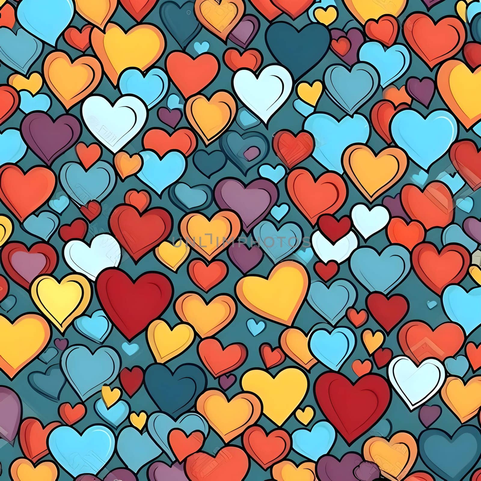 Patterns and banners backgrounds: Seamless pattern with colorful hearts on blue background. Vector illustration.