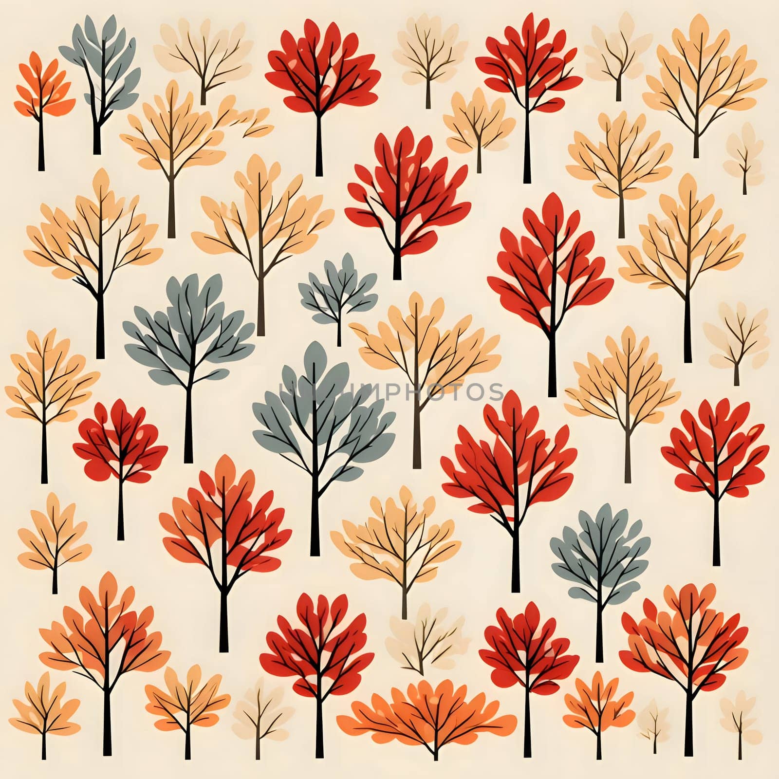 Patterns and banners backgrounds: Autumn background with colorful trees. Seamless vector pattern.