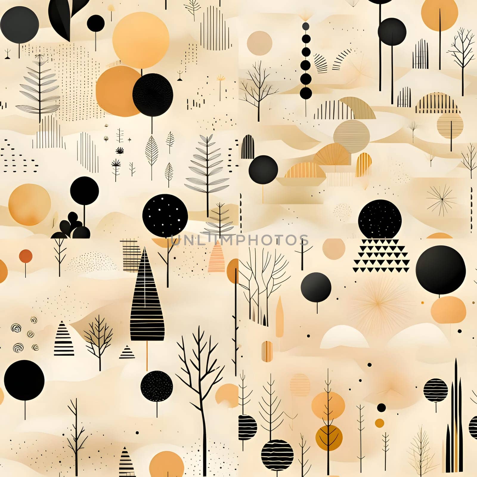 Patterns and banners backgrounds: Seamless pattern with autumn trees and circles. Vector illustration.