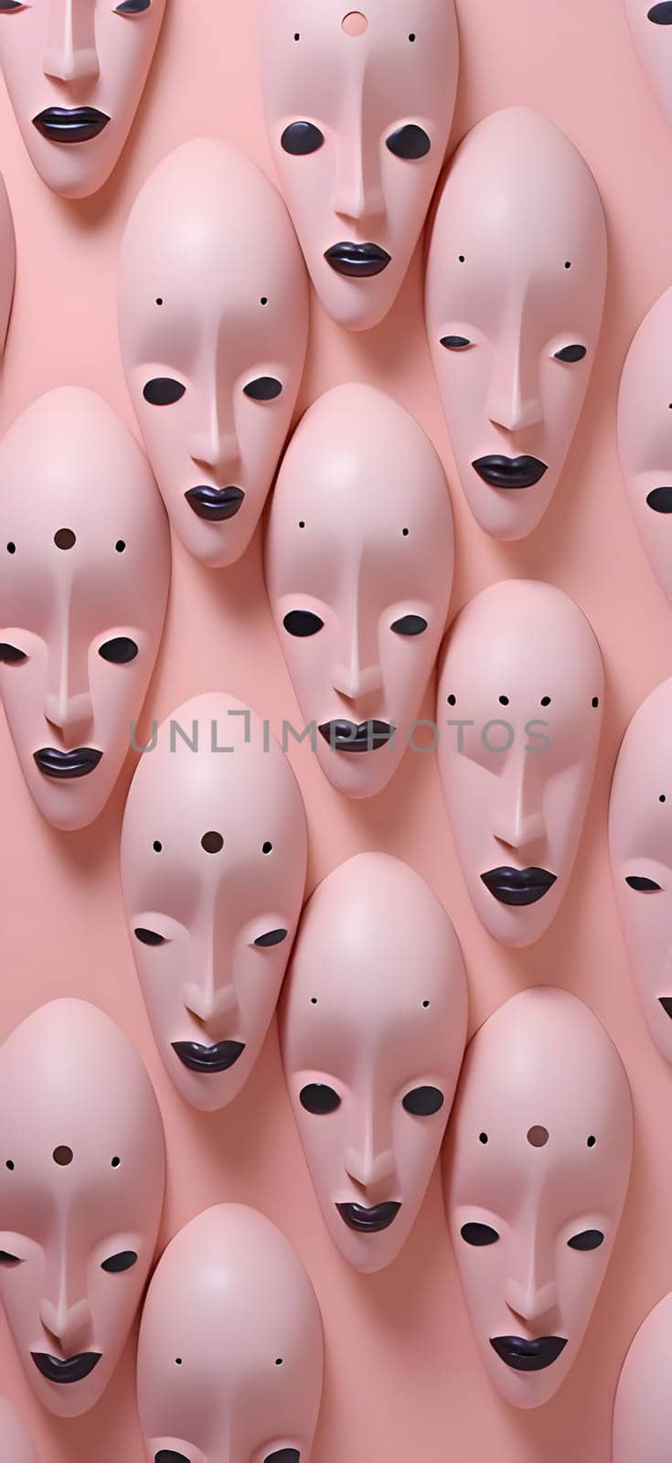 Patterns and banners backgrounds: Seamless pattern of pink masks with black eyes on a pink background