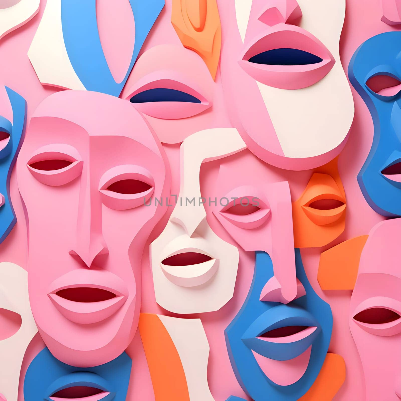 Patterns and banners backgrounds: Seamless pattern with colorful masks. 3d render illustration.