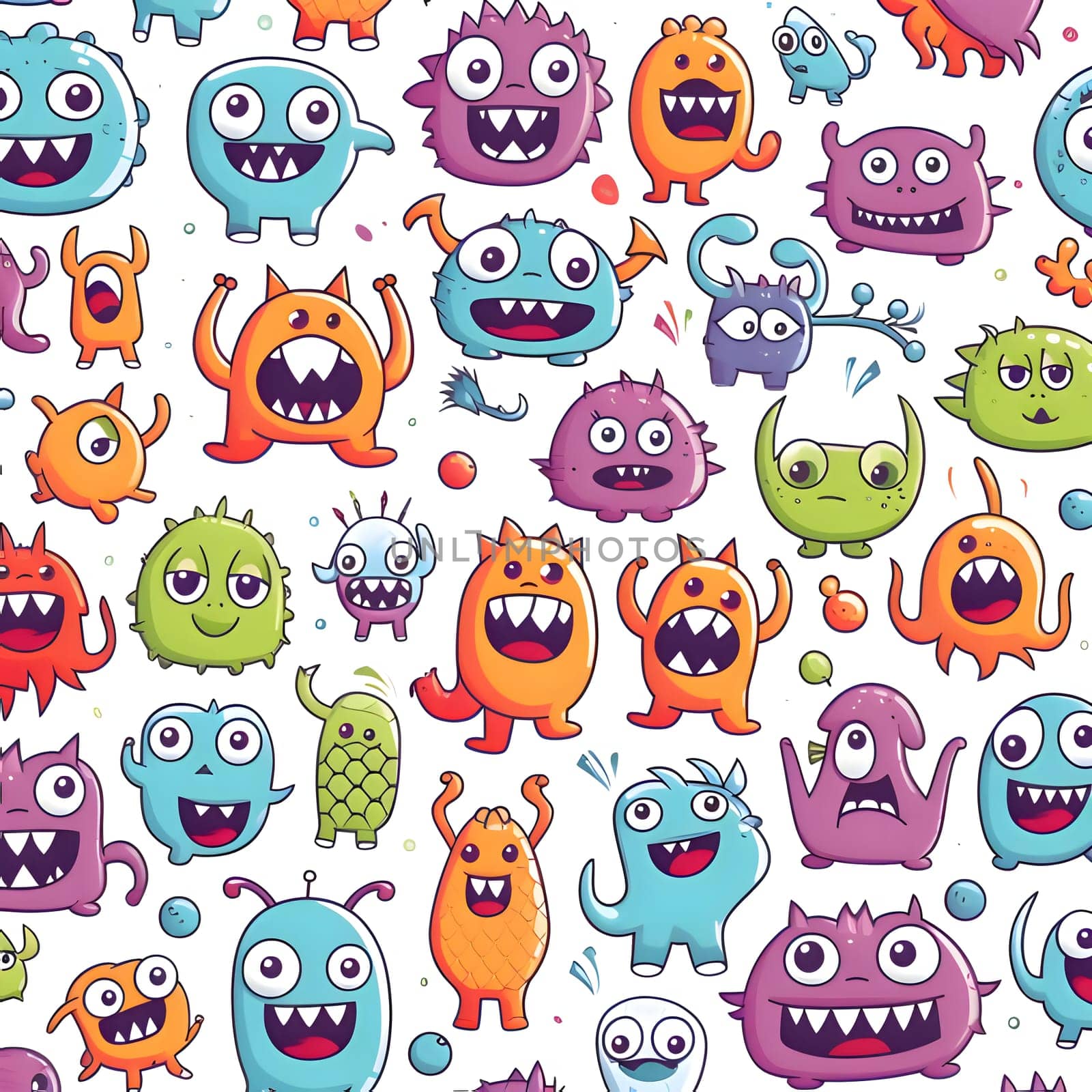Seamless pattern with cute monsters. Cartoon vector illustration for kids. by ThemesS