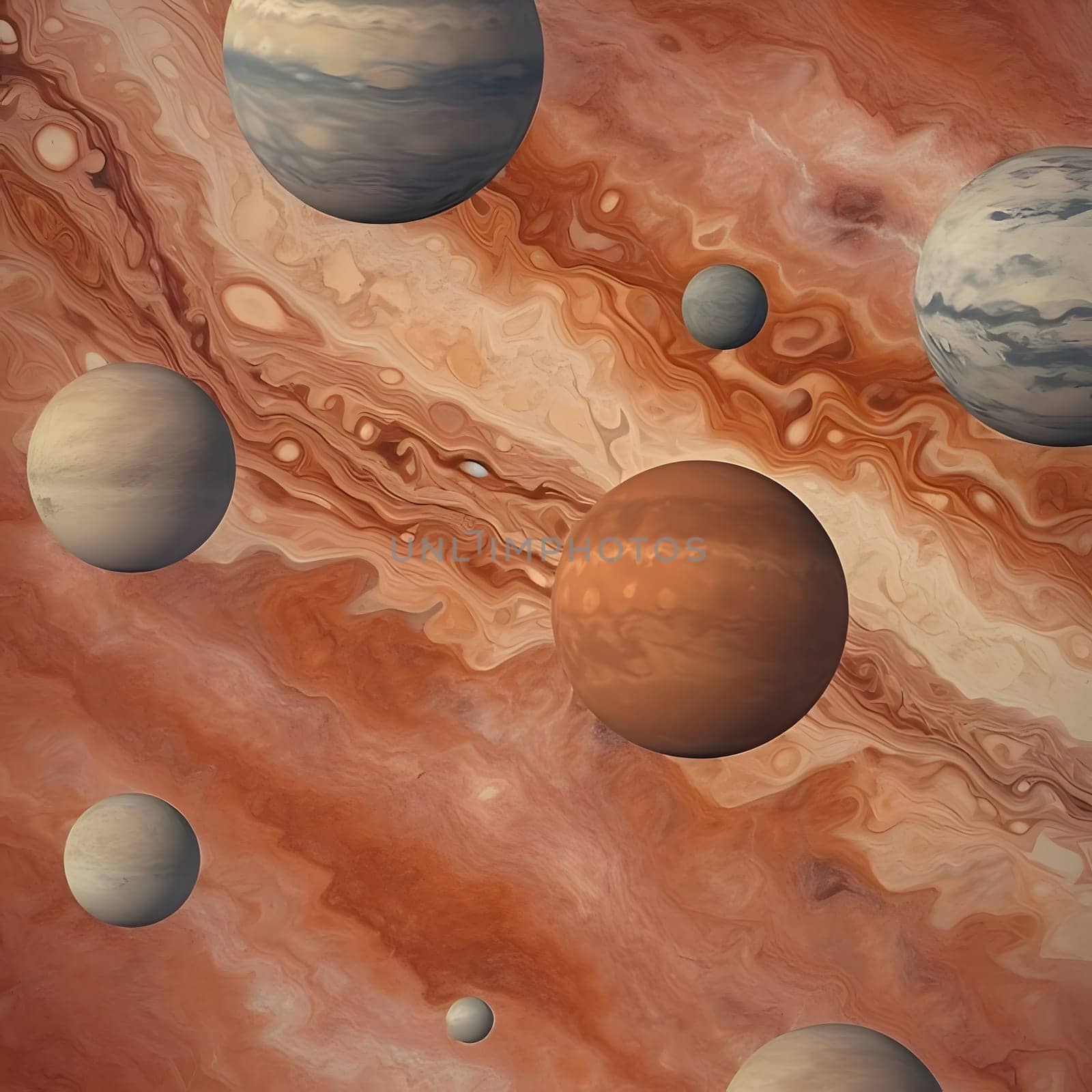 Seamless pattern of planets in space. 3D illustration. by ThemesS