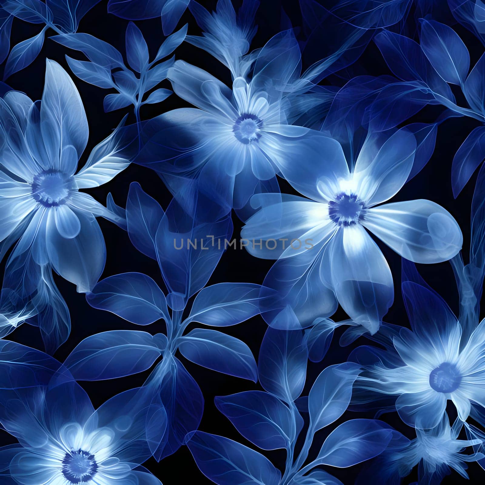 Seamless floral pattern. Blue flowers on a black background. by ThemesS