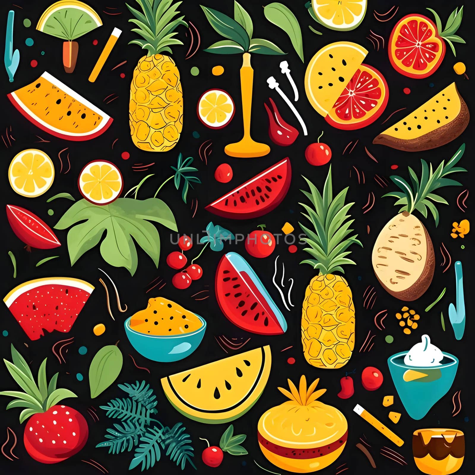 Seamless pattern with tropical fruits and berries. Vector illustration. by ThemesS