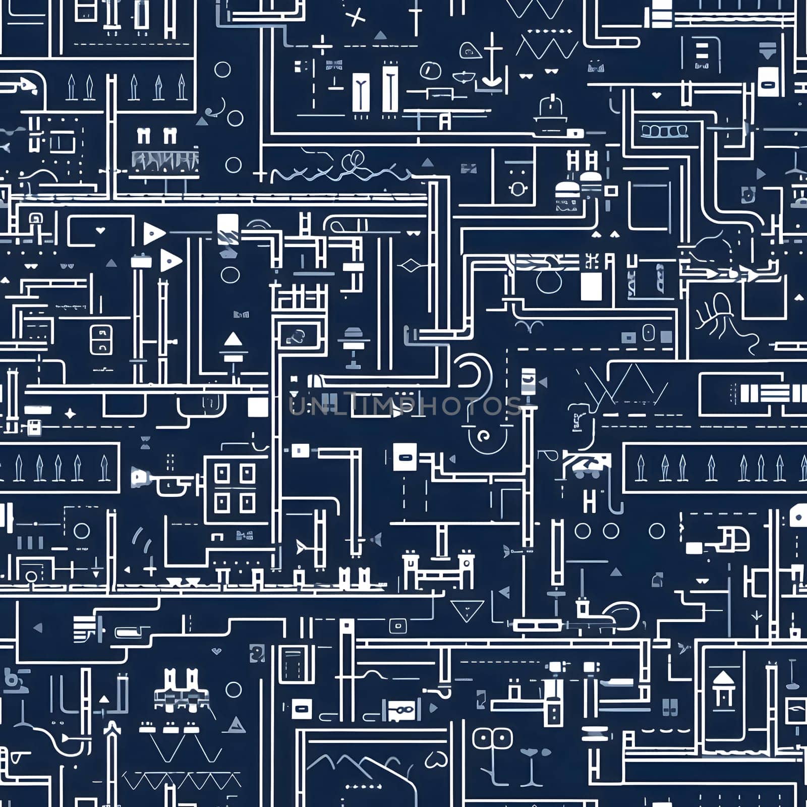 Patterns and banners backgrounds: Seamless pattern with construction drawings on a dark blue background.
