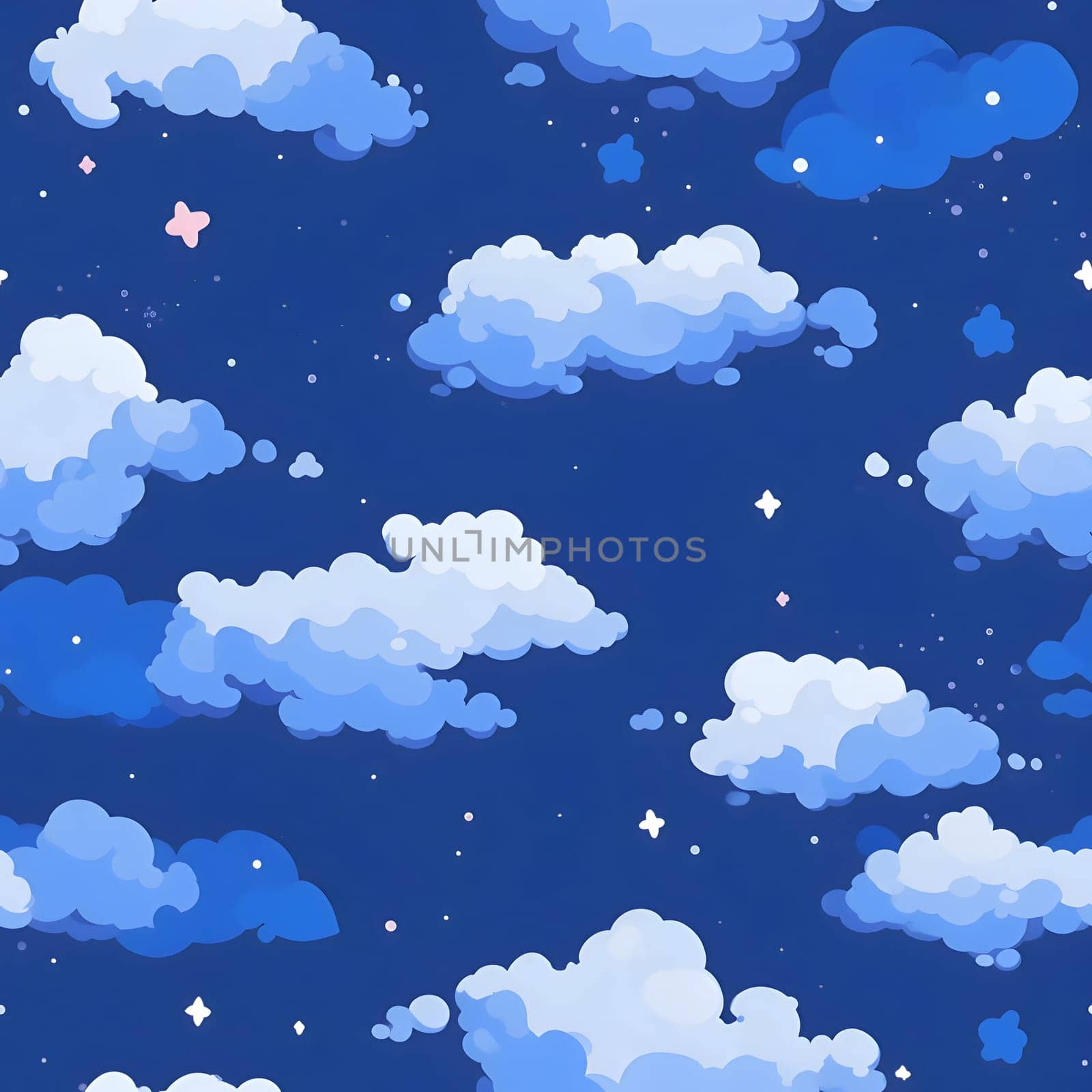 Seamless pattern with clouds and stars on a dark blue background by ThemesS